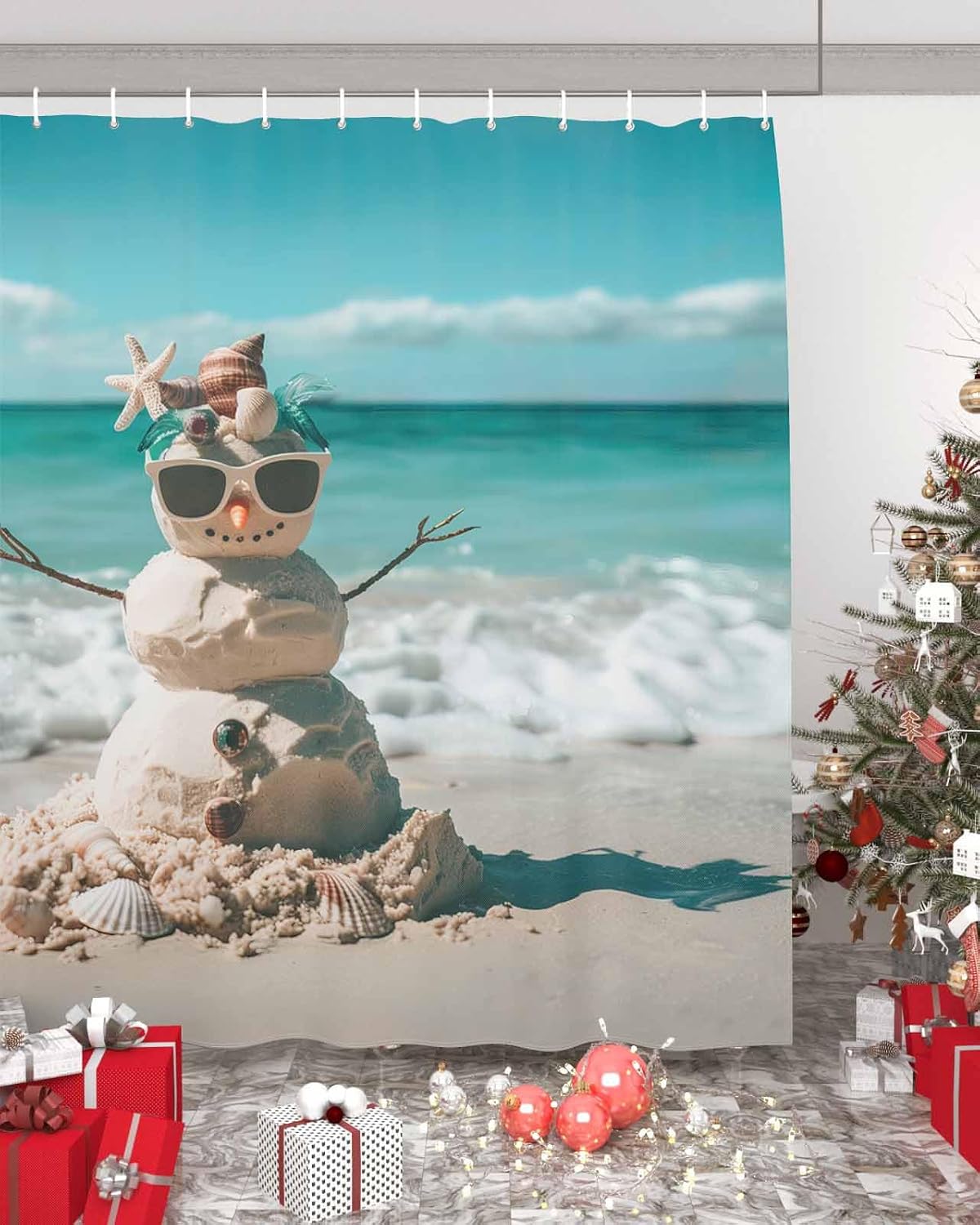 ZOE GARDEN Christmas Beach Shower Curtain Set 72x72