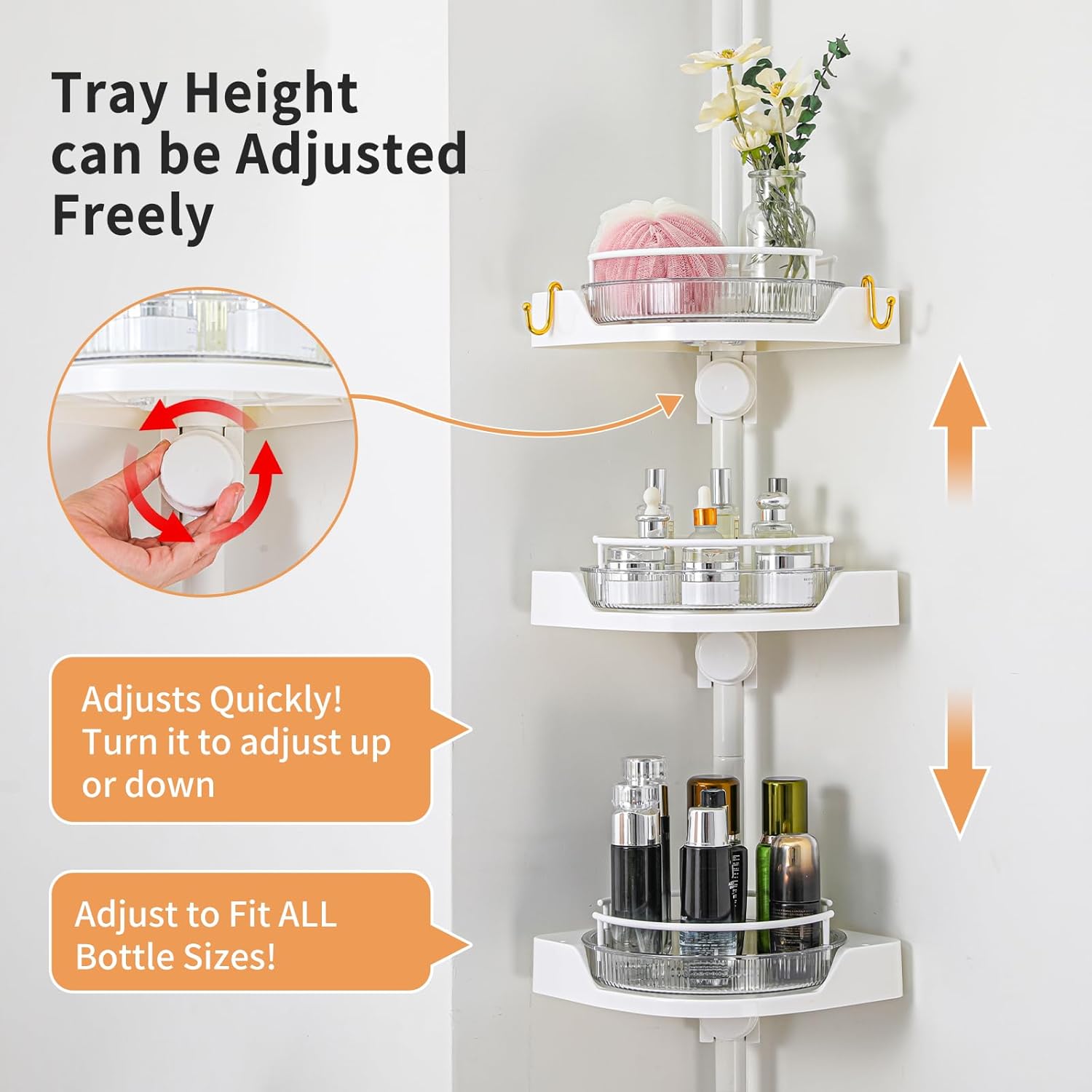 Shuang Qing 4-Tier Rotating Shower Caddy with Safety Guardrail