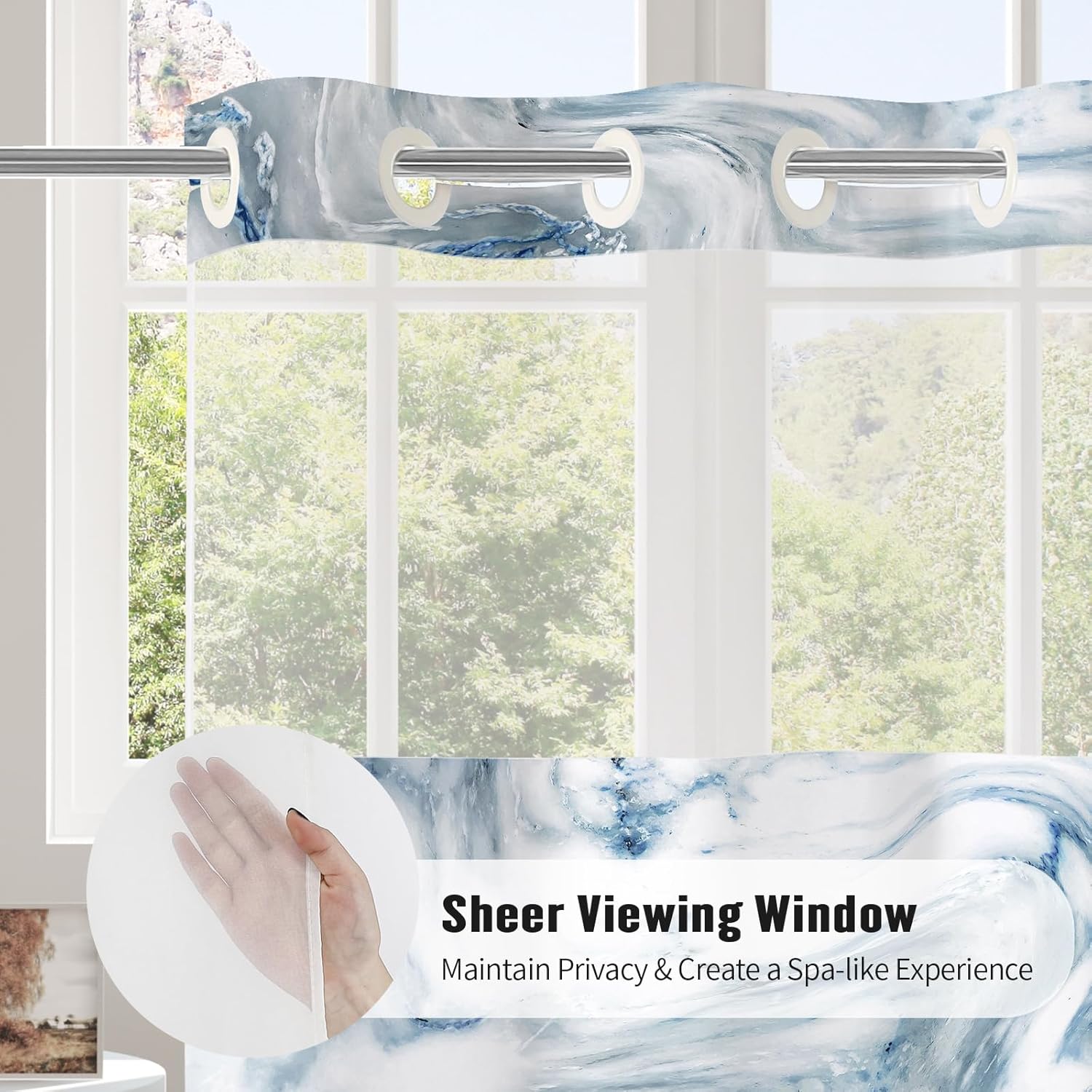 MitoVilla Blue Marble Shower Curtain Set 72x74 1