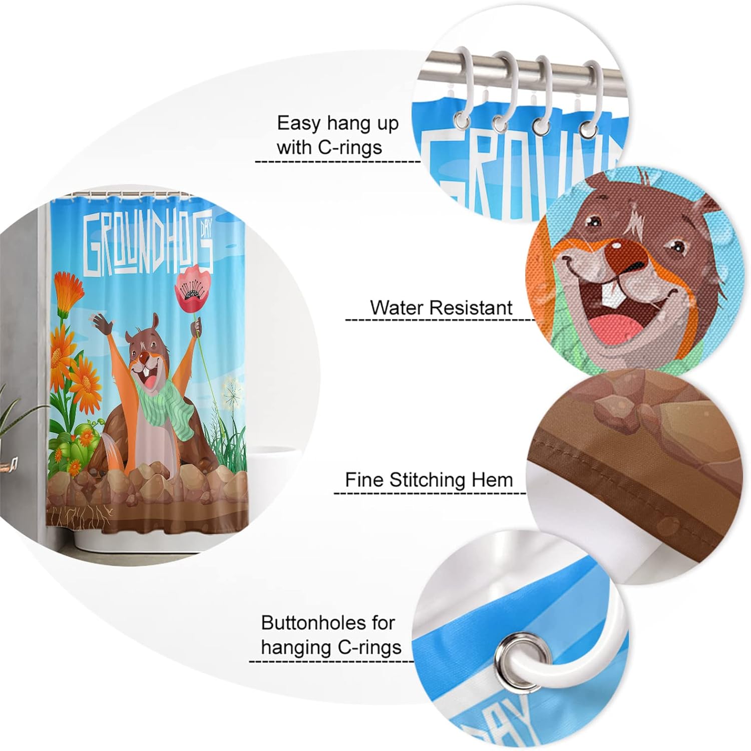 Groundhog Day Shower Curtain Set with Hook 60x72