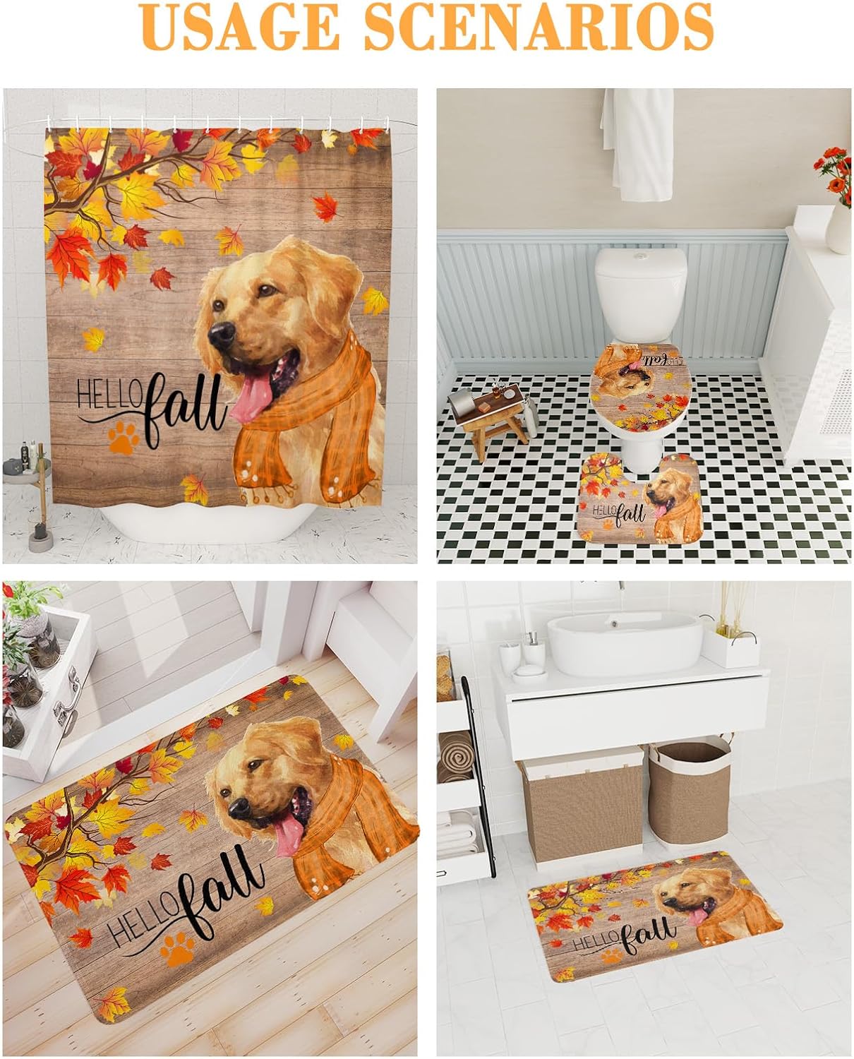 ZOE GARDEN Thanksgiving Shower Curtain Set with Mat and Hooks