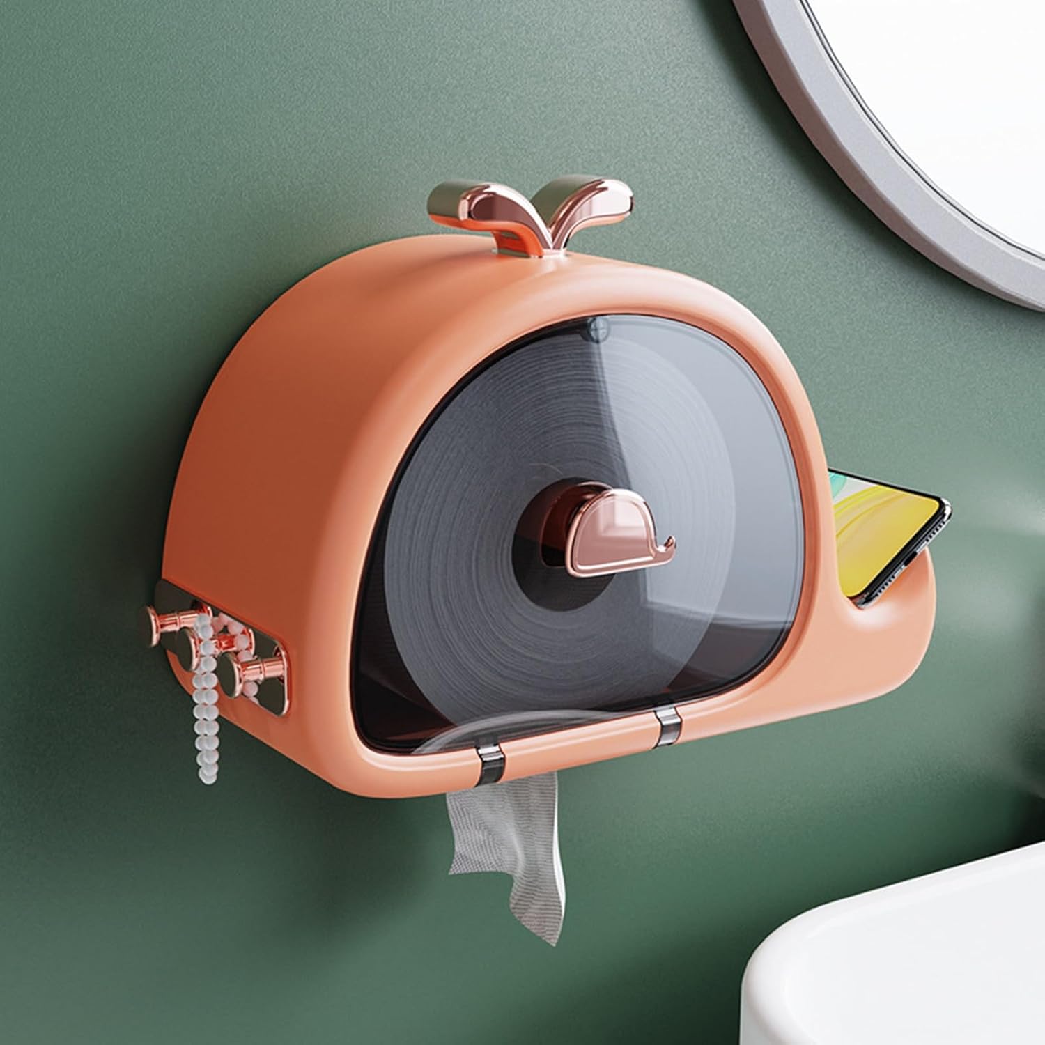 Hesitroad Orange Toilet Paper Holder Storage Box Wall Mounted Organizer