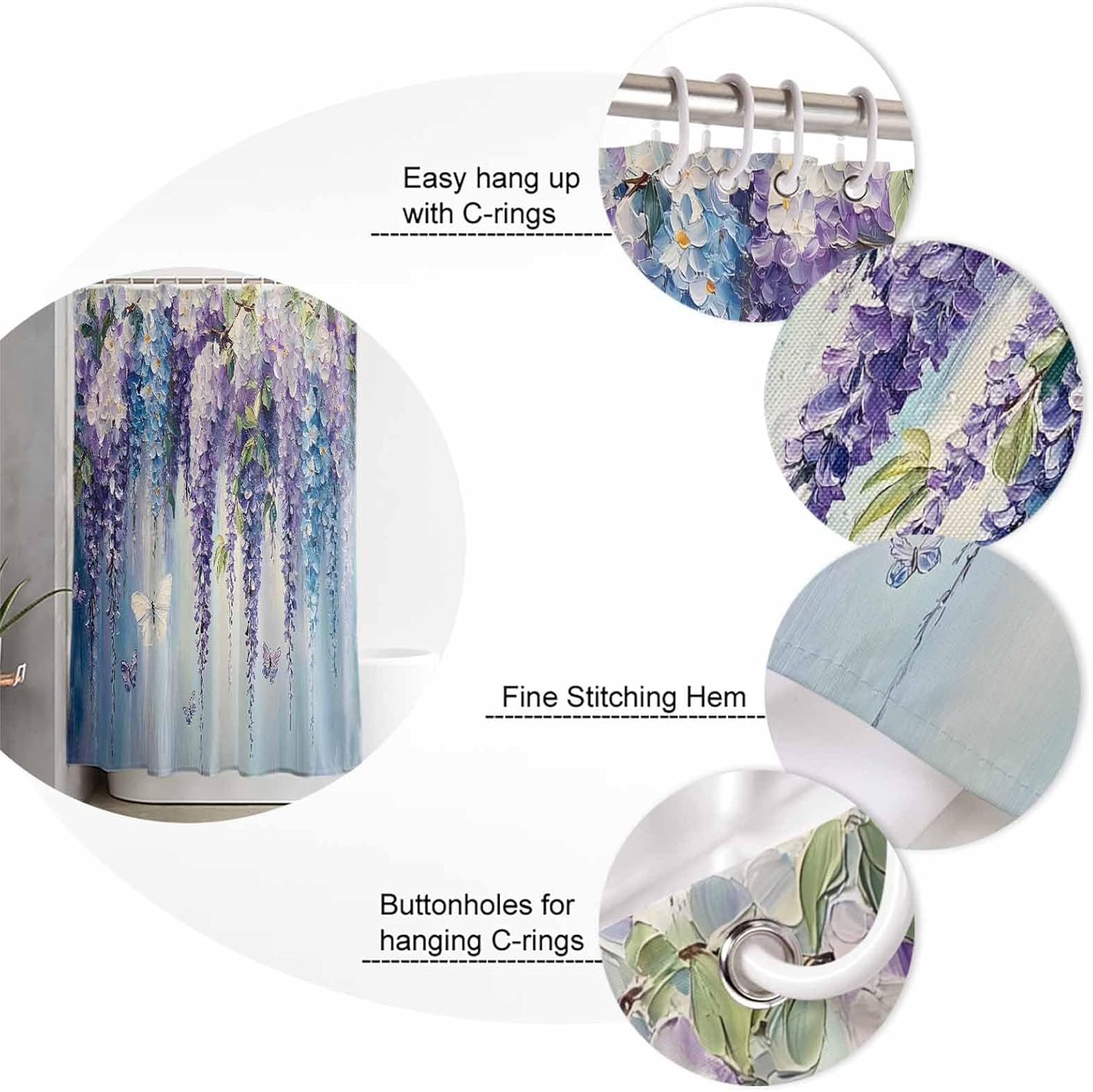 ZOE GARDEN Purple Blue Botanical Shower Curtain Set