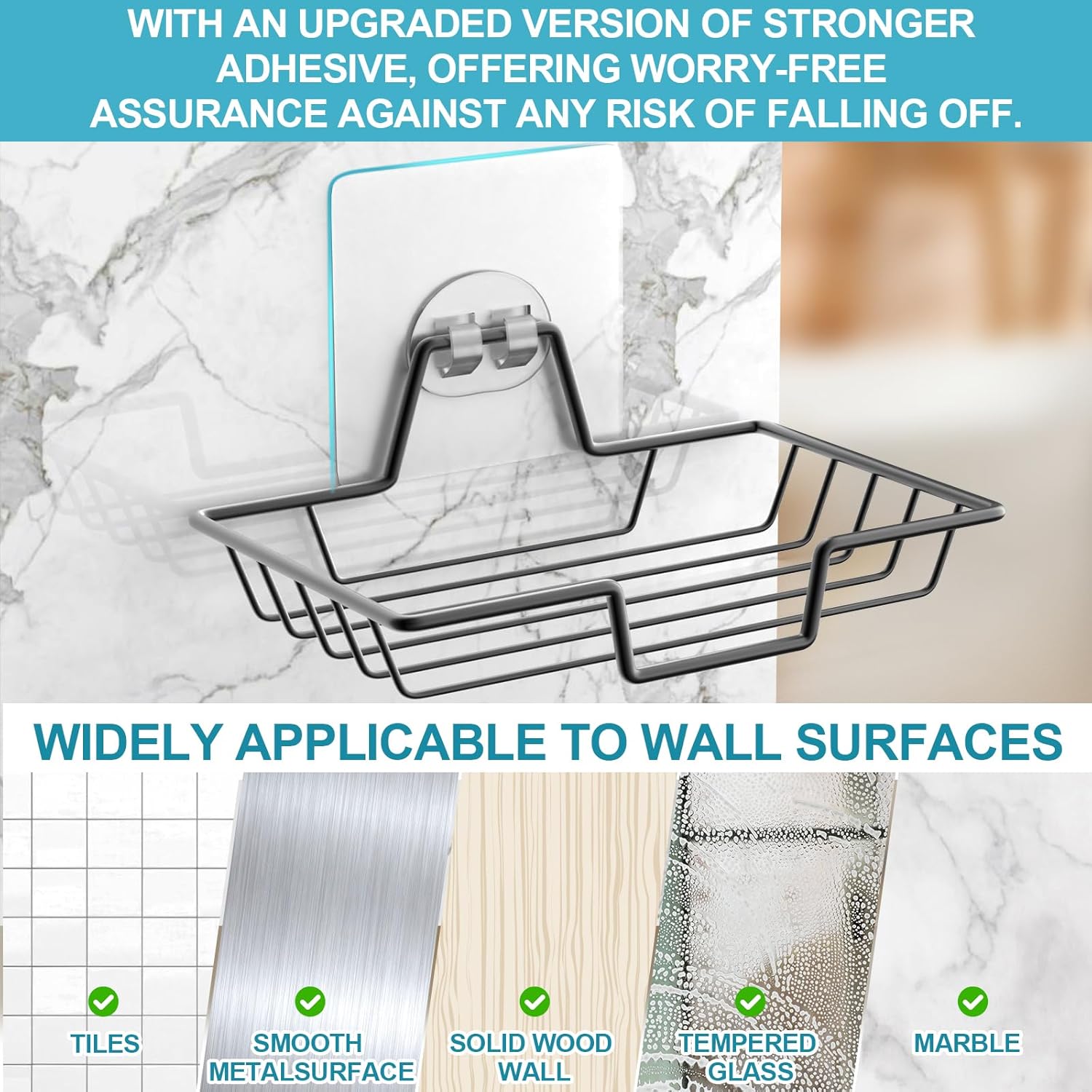 LBshmao-D Soap Dish Holder - No Drilling Rustproof Wall Mount Black