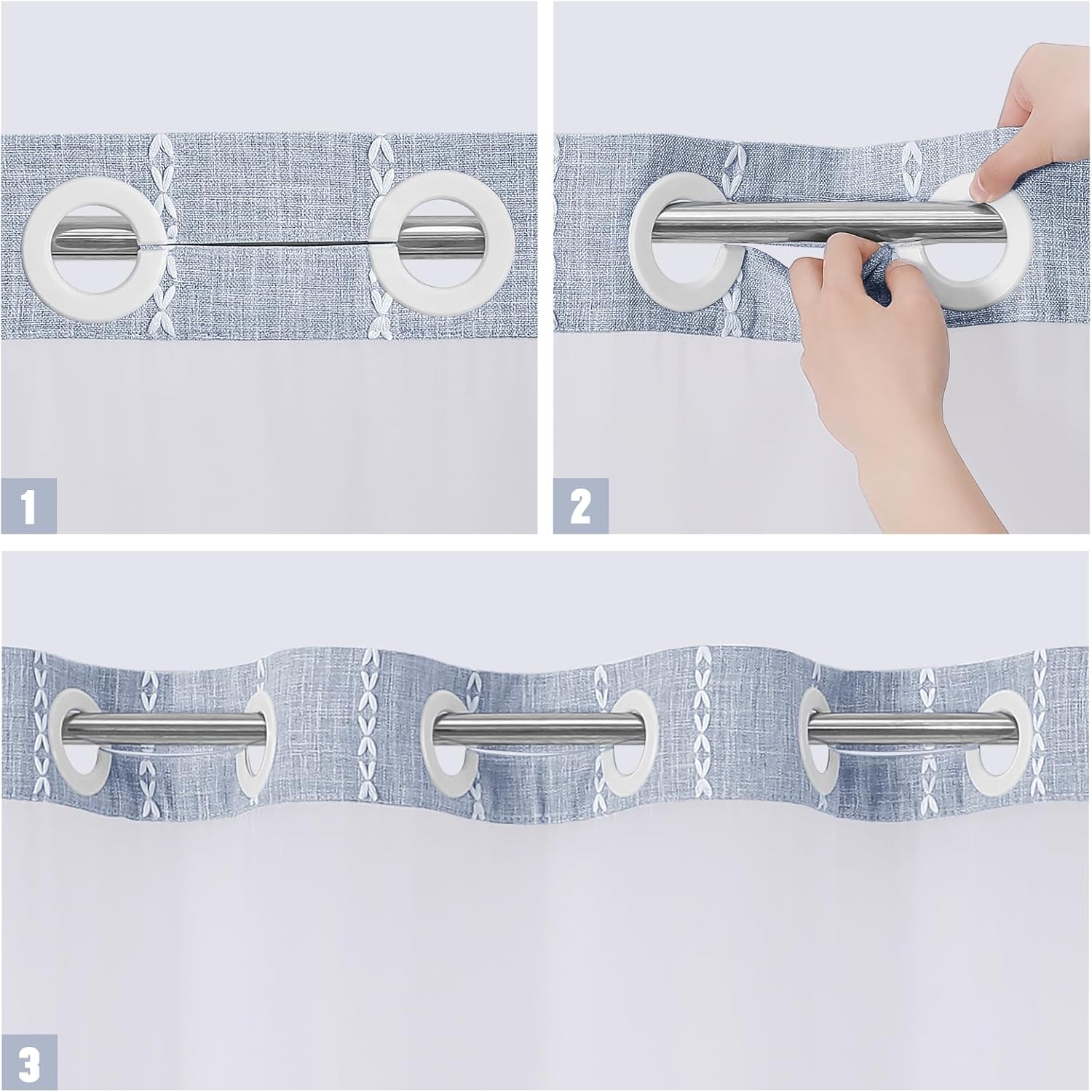 MitoVilla Farmhouse Shower Curtain Set with Window and Magnets - Blue 72 x 74