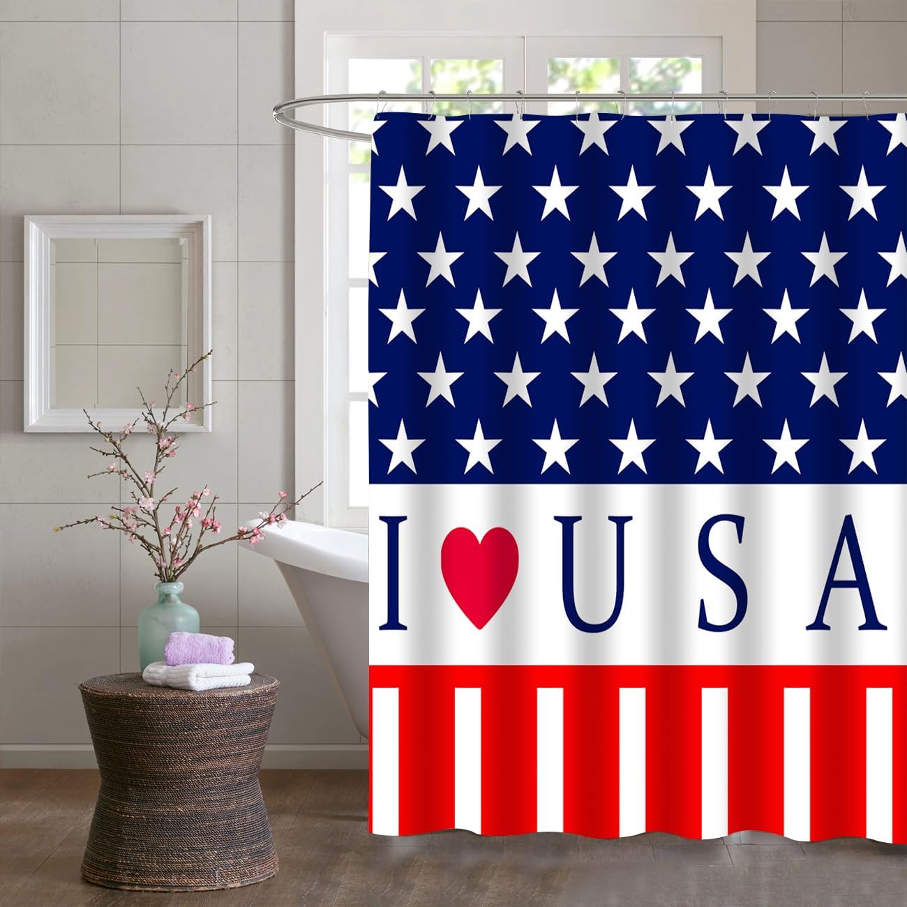 I Love USA 4th of July Flag Shower Curtain Set