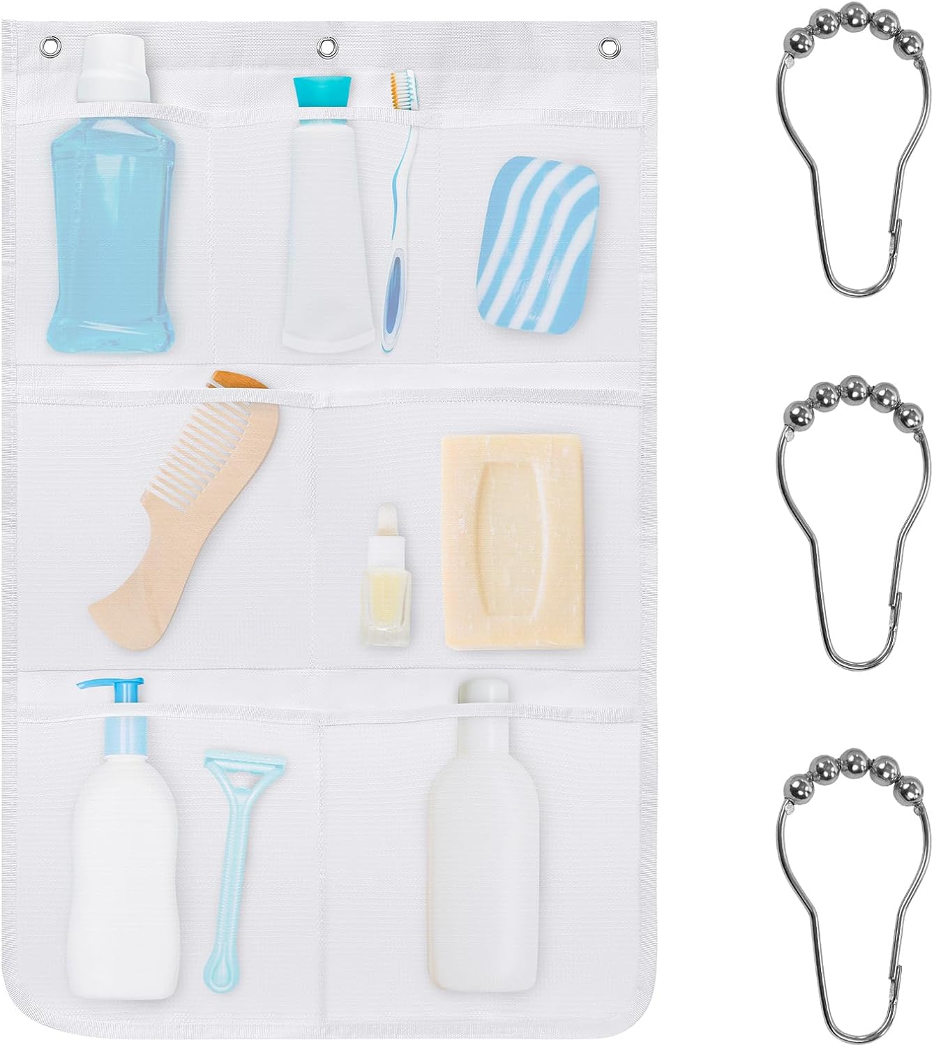 Phyxin Mesh Shower Caddy with 3 Hooks and 7 Pockets 1