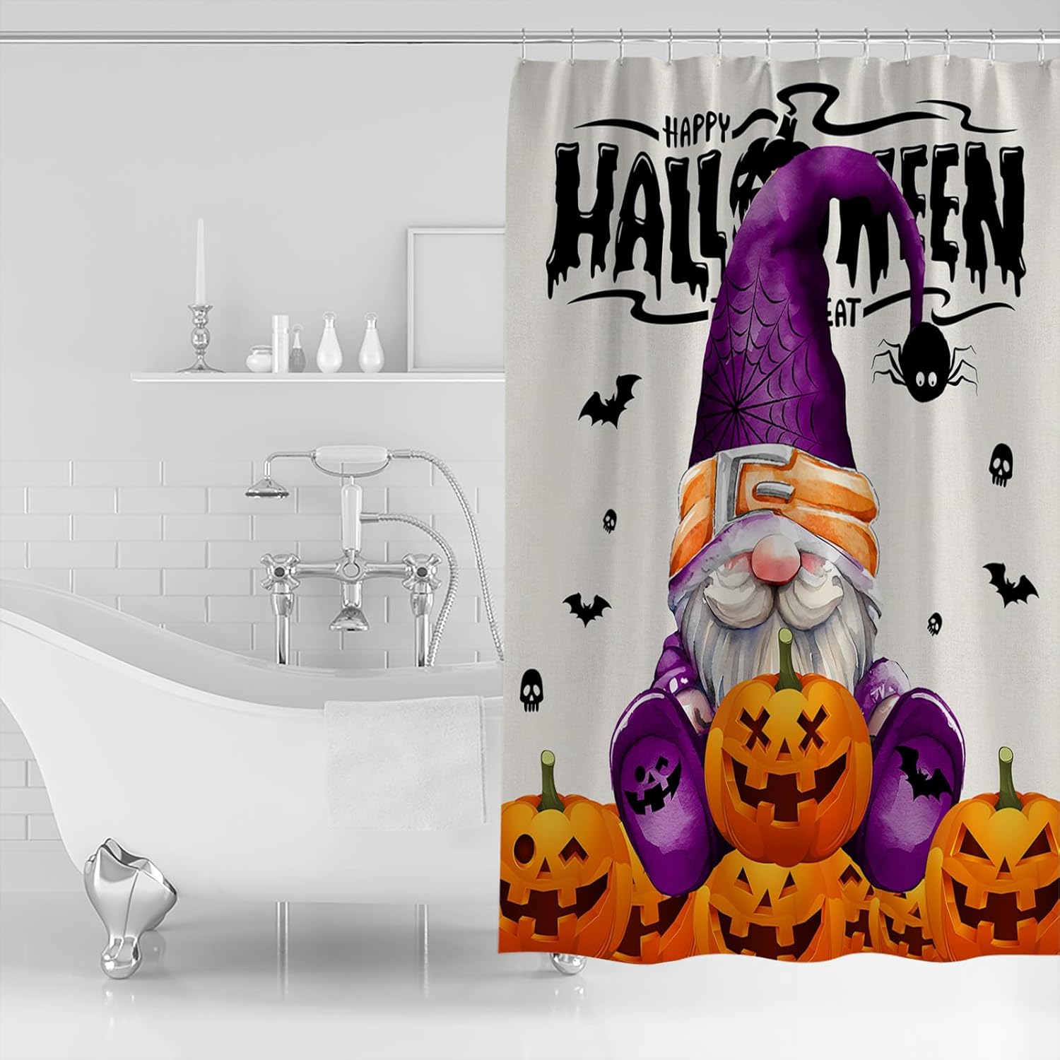 ZOE GARDEN Halloween Gnomes Shower Curtain Set