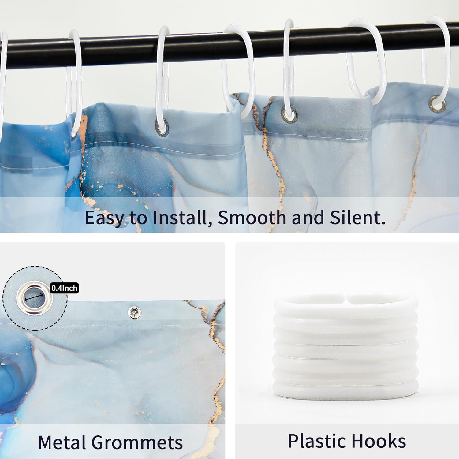 Gibelle Abstract Blue Grey Marble Shower Curtain Set 71x71