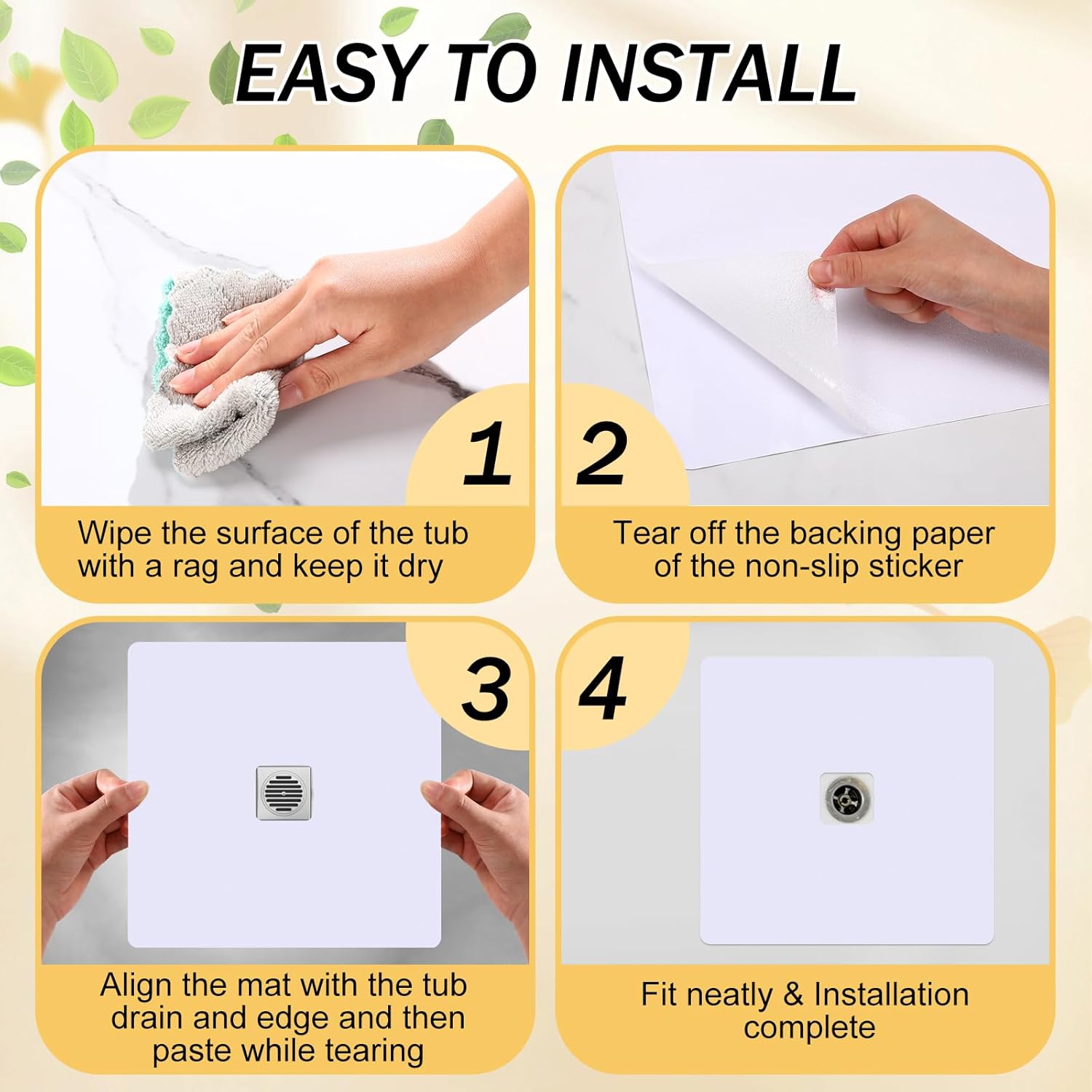 Dunzoom 21x21 Nonslip Shower Mat with Drain Hole