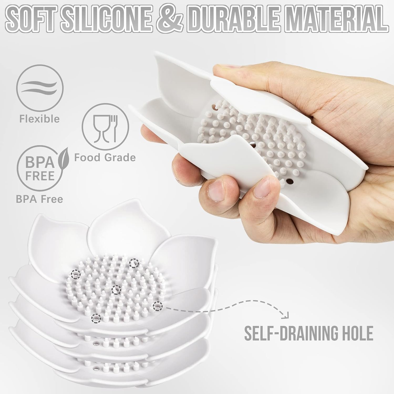 WhistenFla 2 Pack Lotus Flower Shape Silicone Soap Dish