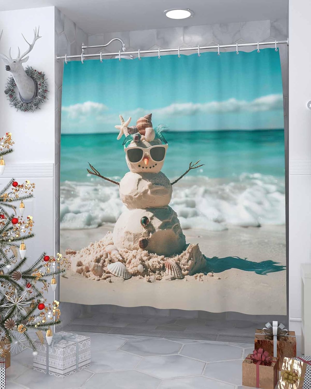 ZOE GARDEN Christmas Beach Shower Curtain Set 72x72