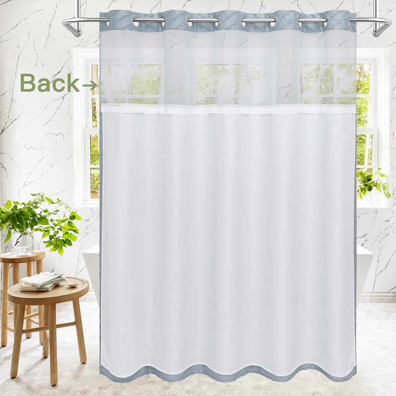 Boho Fog Blue Shower Curtain Set with Snap Liner