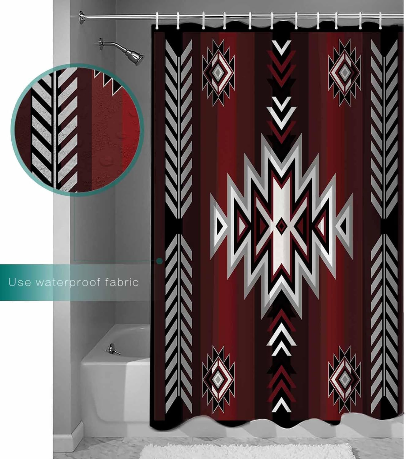 ZOE GARDEN Red Black Aztec Shower Curtain Set