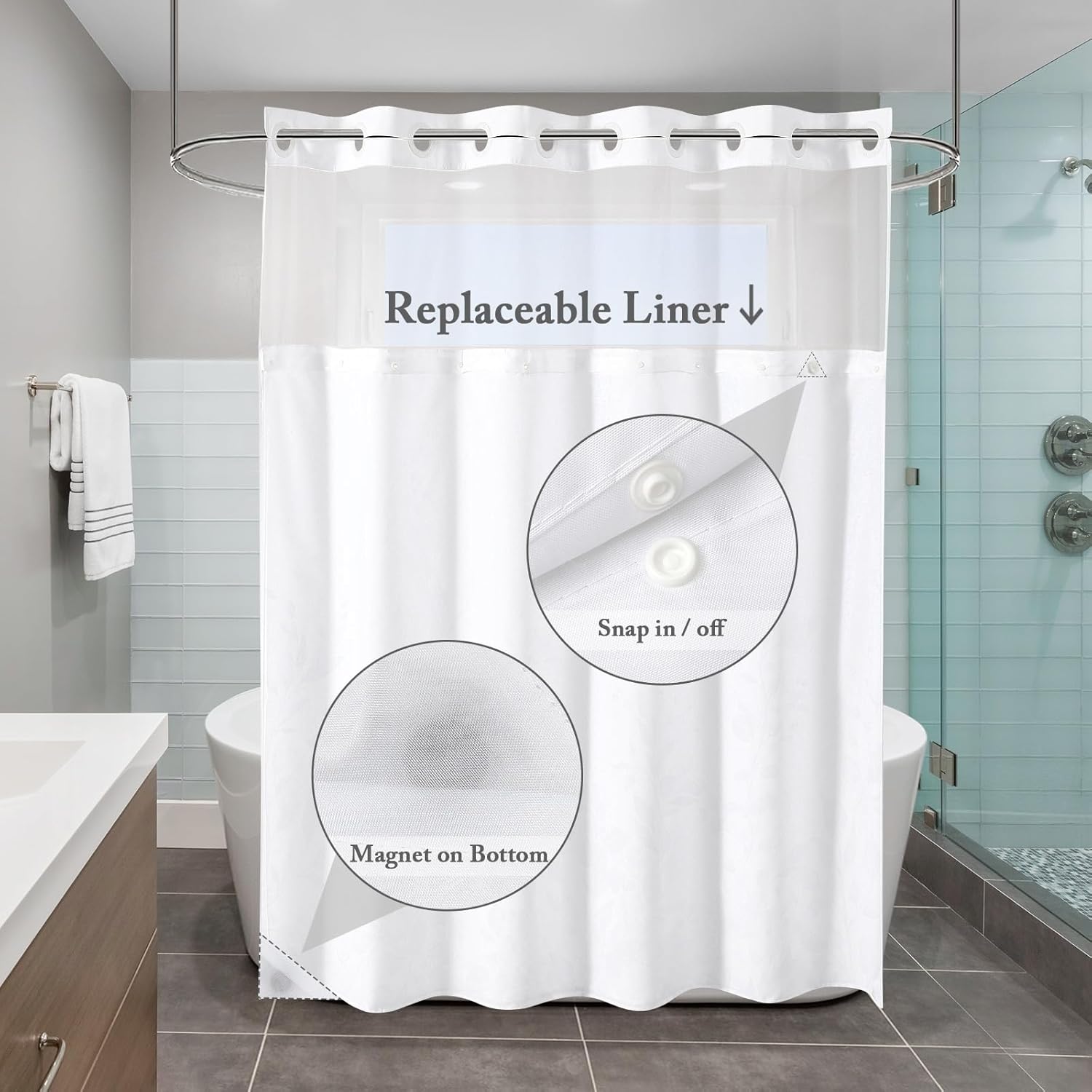Gibelle Eucalyptus Print Shower Curtain Set with Liner 72x74