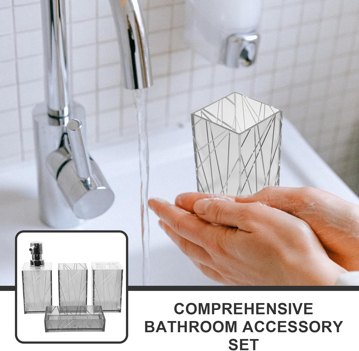 Garneck Bathroom Soap Dispenser Set with Shampoo Toothbrush Holder