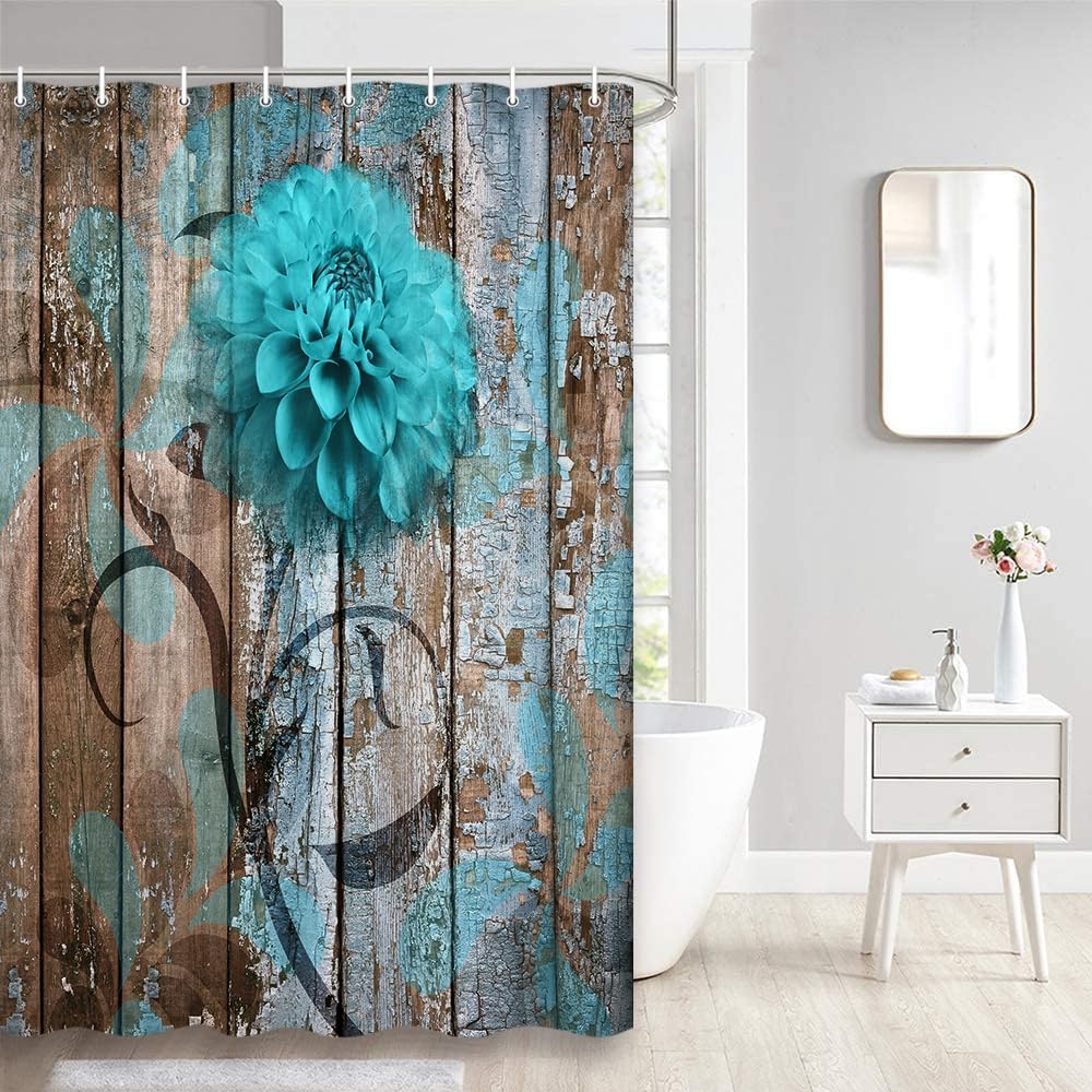 JAWO Teal Dahlia Small Shower Curtain Set