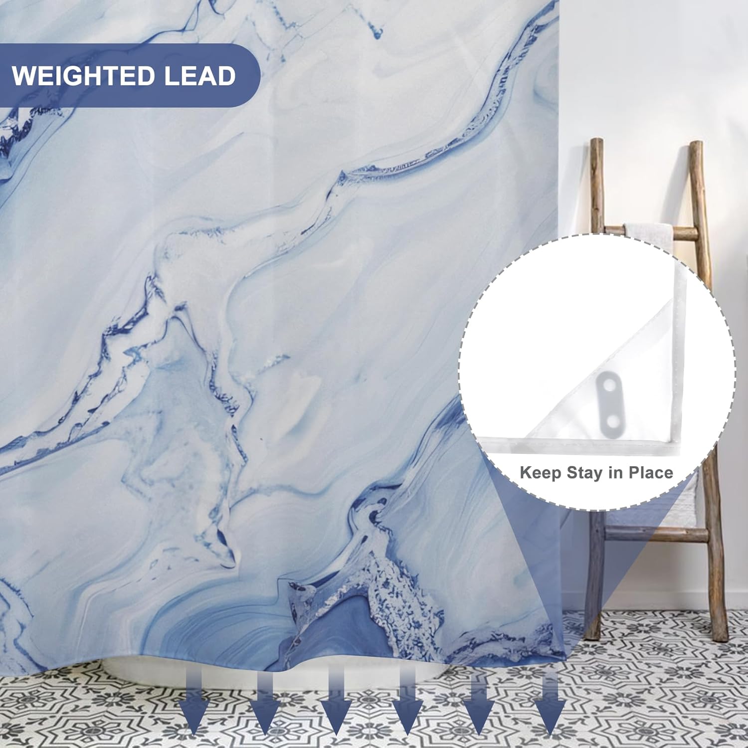 TYLCLTX Marble Shower Curtain with Snap Liner