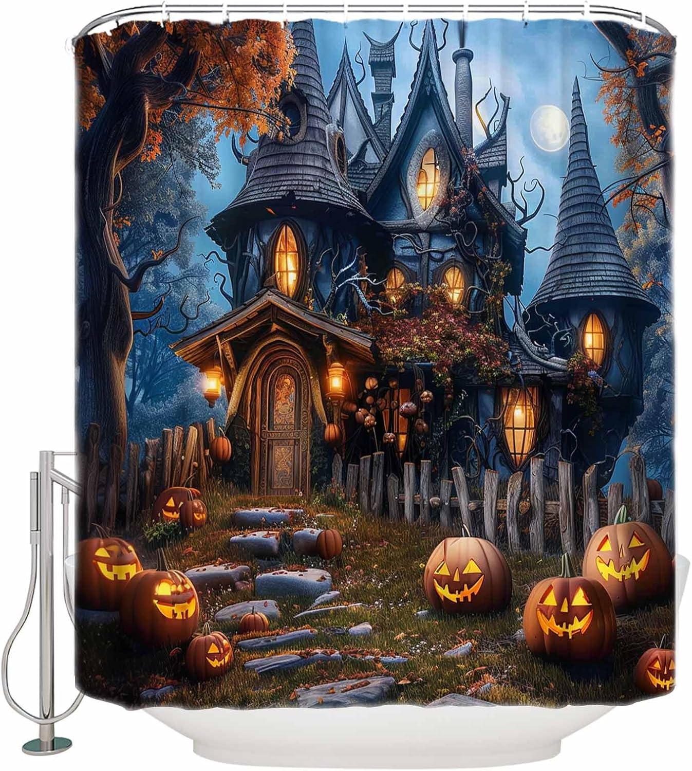 ZOE GARDEN Halloween Shower Curtain Set with Hook 72x84 1