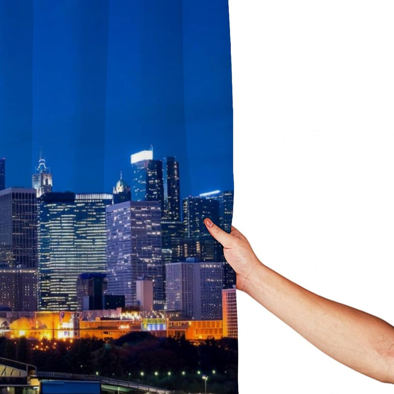 OXJOIIS Shower Curtain with 12 Hooks - Chicago City Skyline Night View Art
