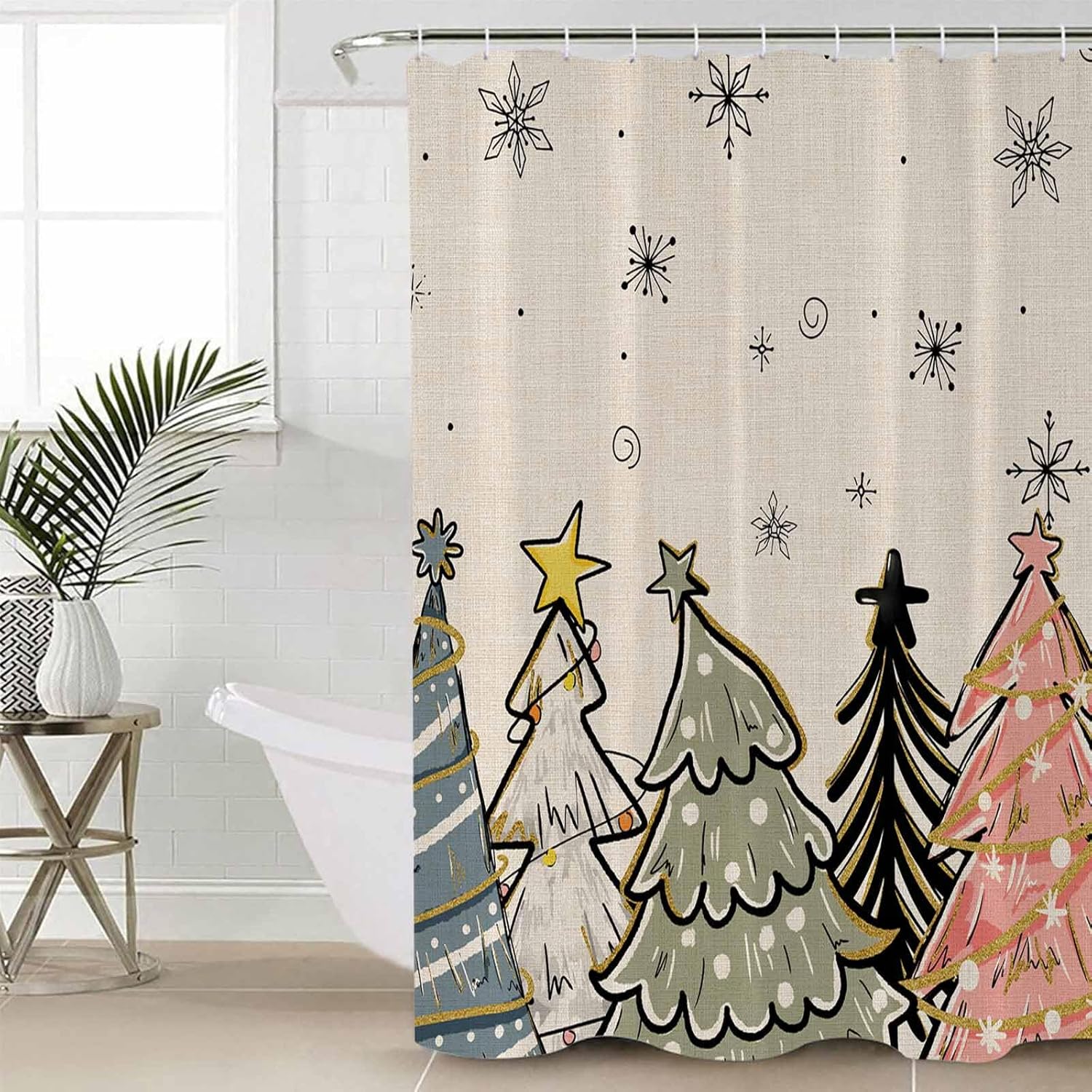 ZOE GARDEN 72x84 Winter Christmas Tree Shower Curtain Set with Hooks