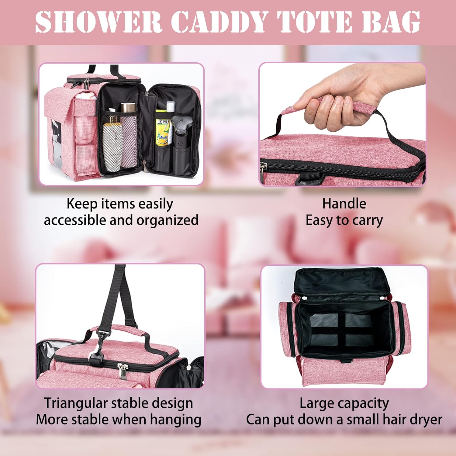 Tingroun Pink Shower Caddy Tote Bag Organizer