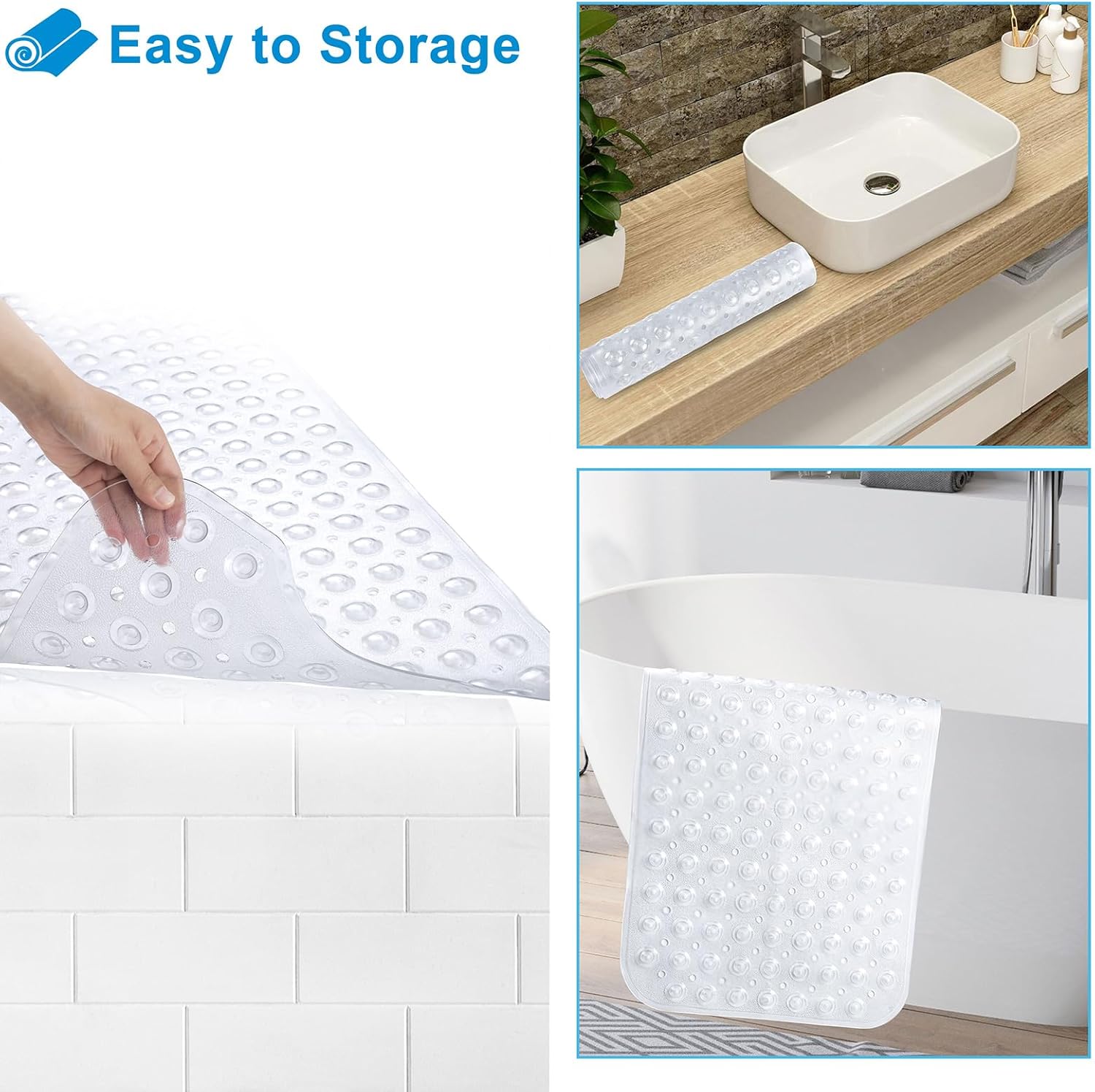 Topotdor Clear Baby Bath Mat 40x16 Inch Non Slip
