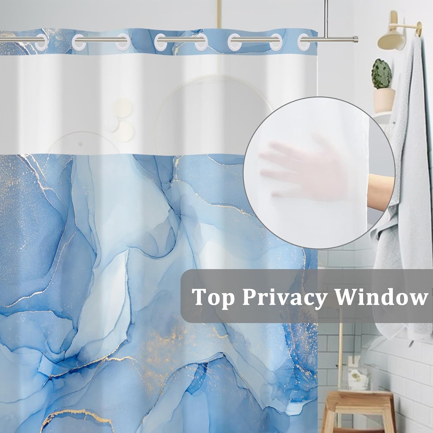 Baocicco Blue Marble Shower Curtain Set 71x74 Inch