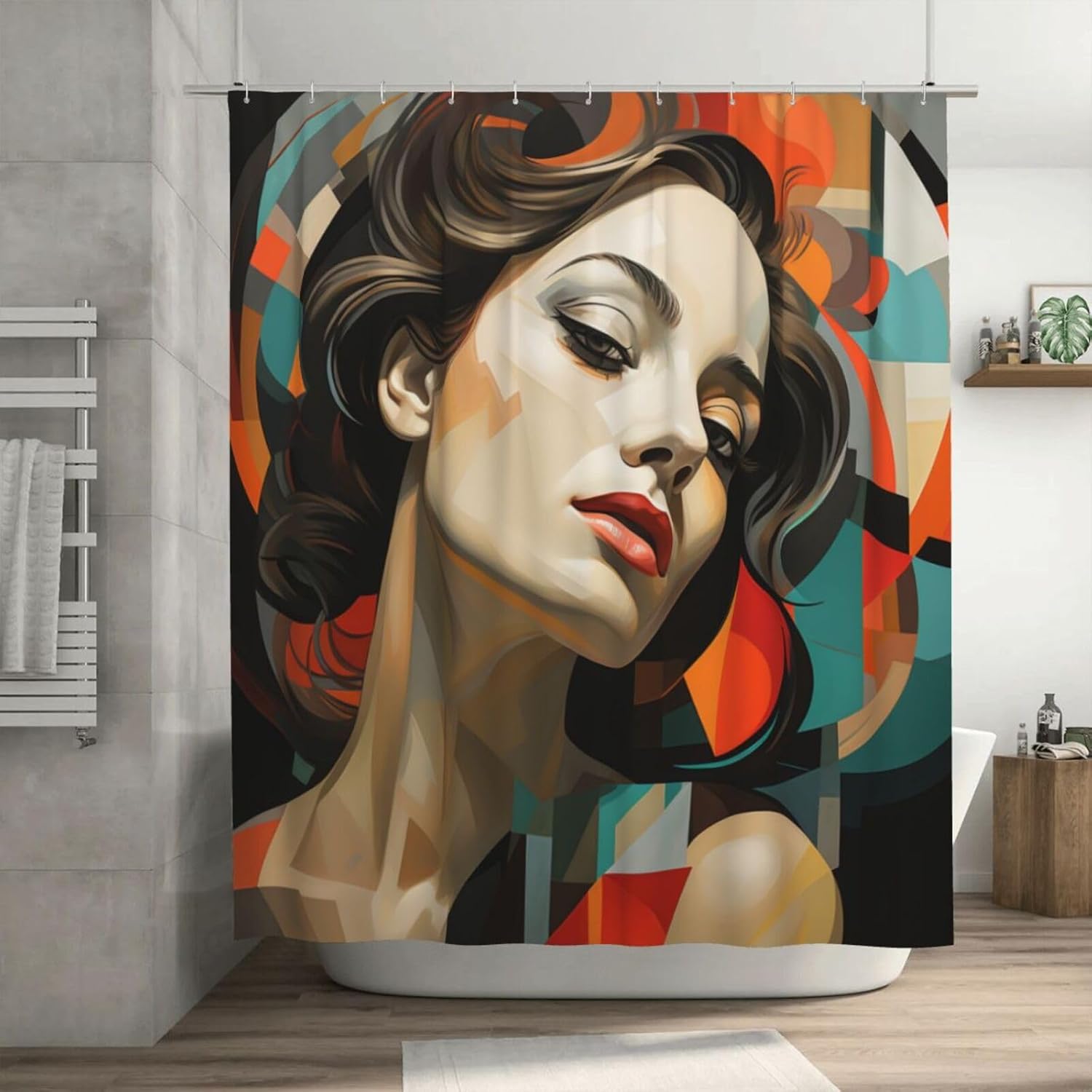 DAOWANGZUO Abstract Girl Boho Shower Curtain Set