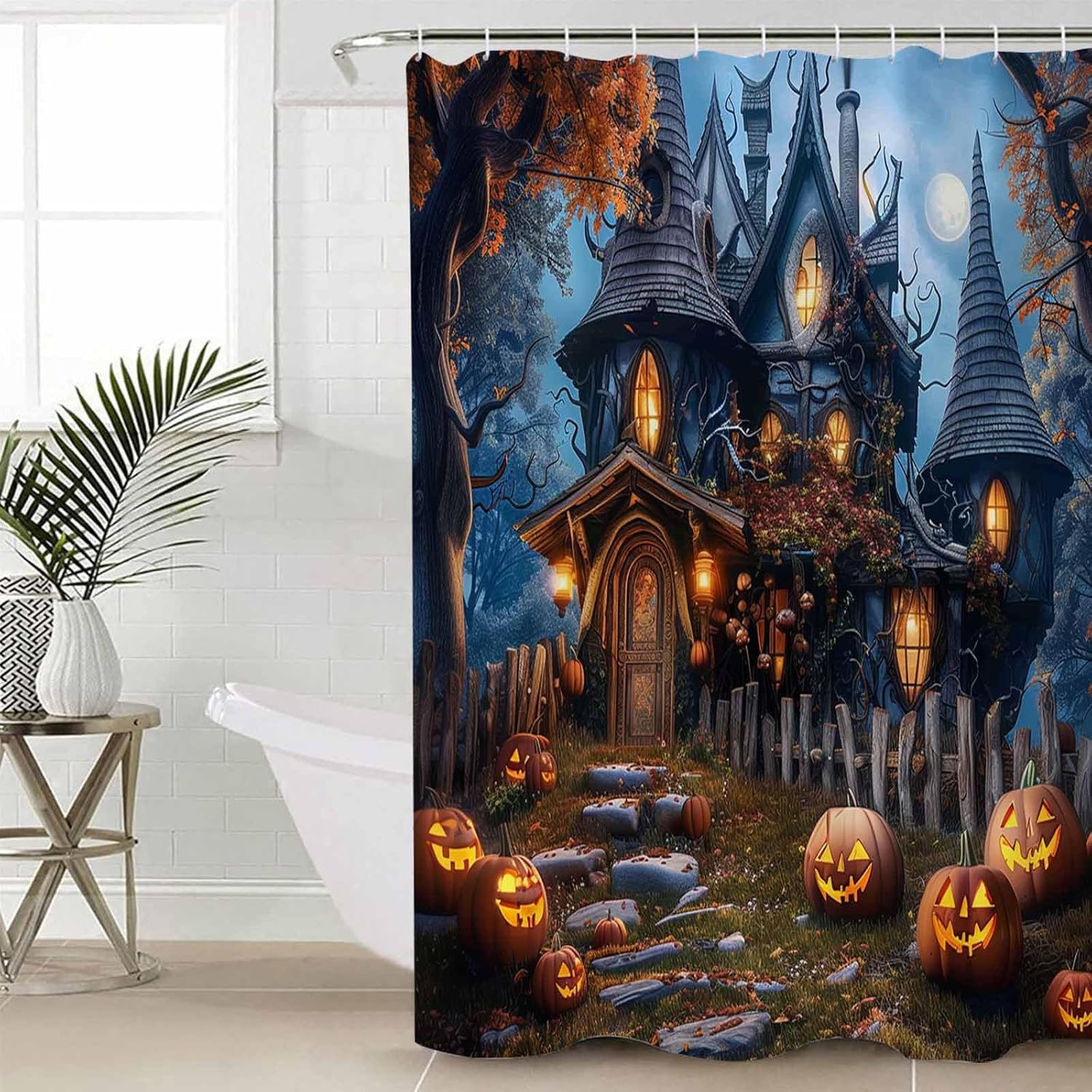 ZOE GARDEN Halloween Shower Curtain Set with Hook 72x84 1