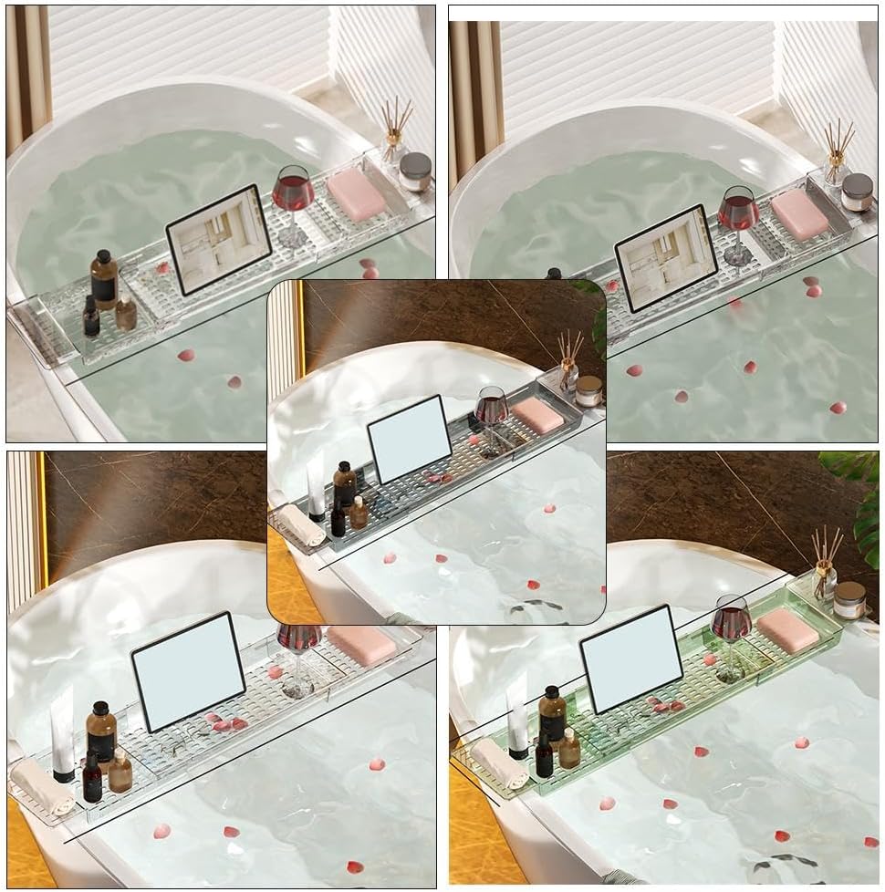 Clear Acrylic Expandable Bathtub Tray with Anti-Slip Design