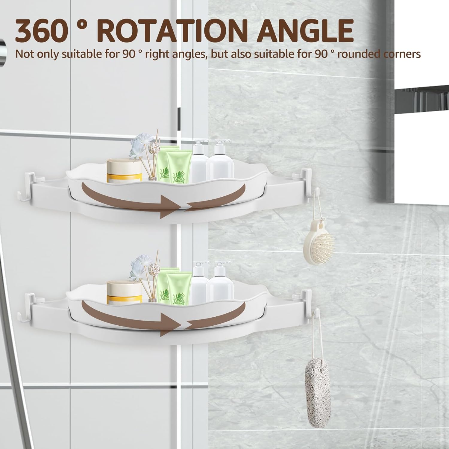 360 Rotating Corner Shower Caddy with 5 Hooks