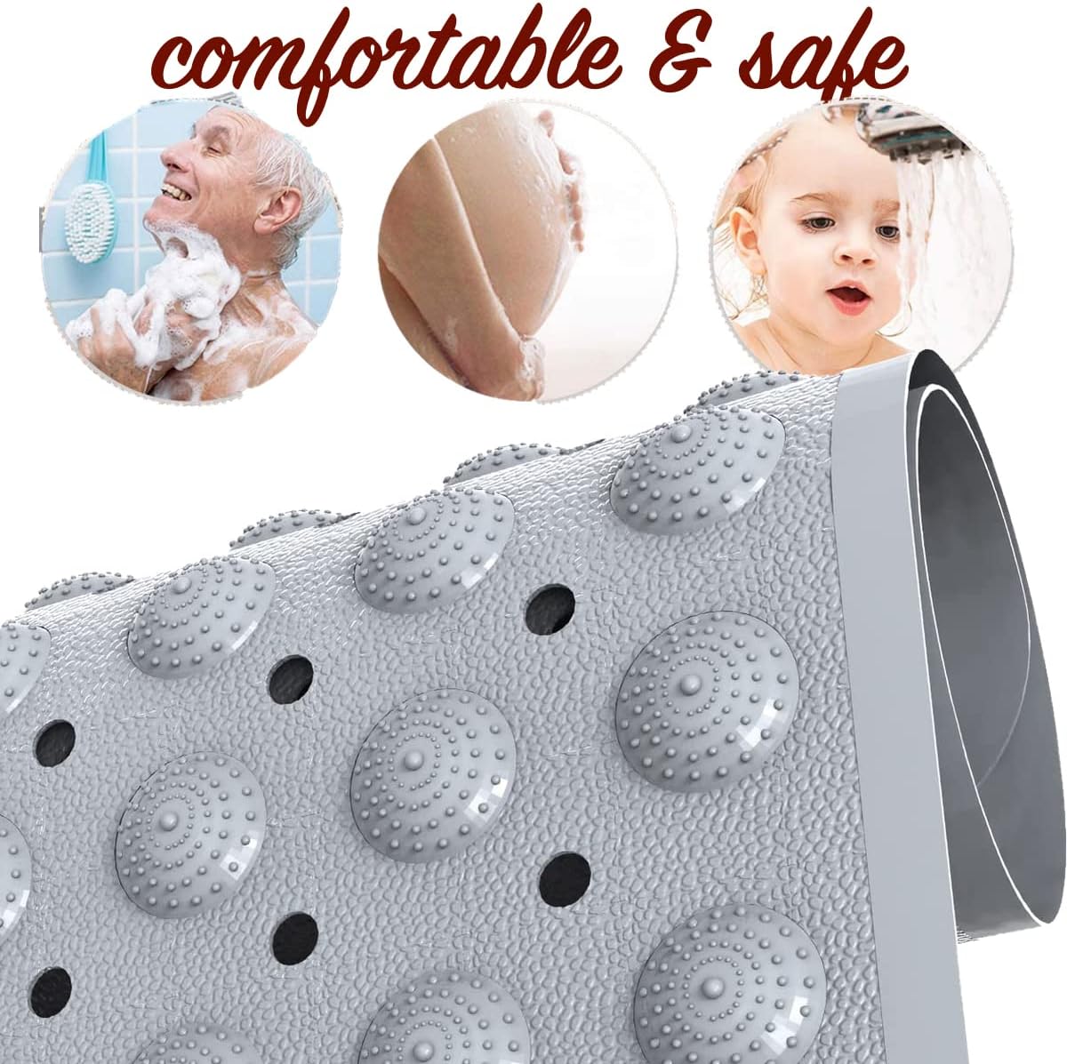 Non-Slip Bath Mat with Suction Cups for Shower Stall