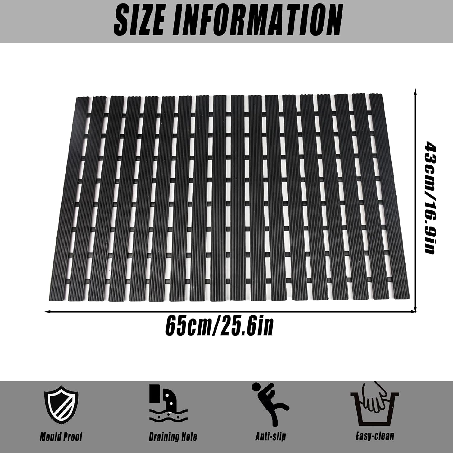 Locisne Non-Slip Shower Mat Black 169x256 Inch