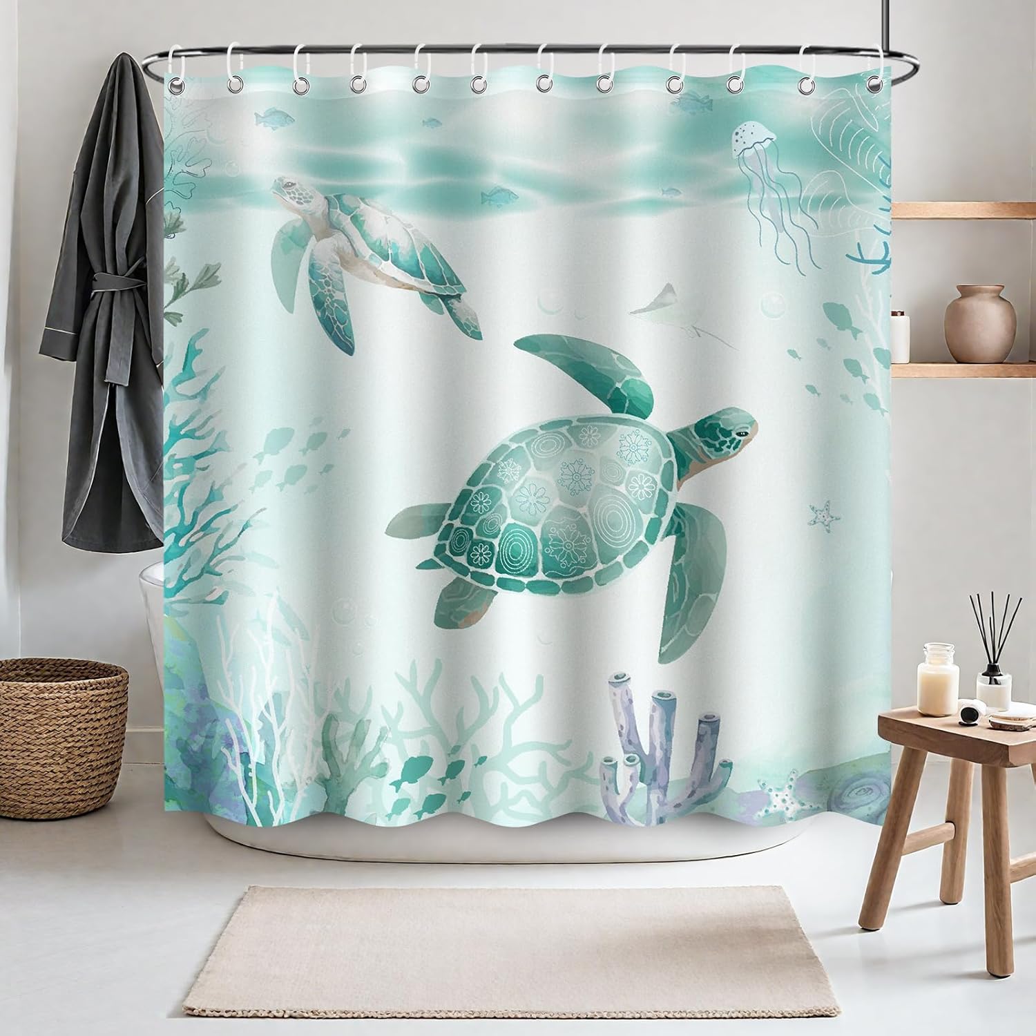 LSYDCARM Sea Turtle Shower Curtain 71x71 Waterproof