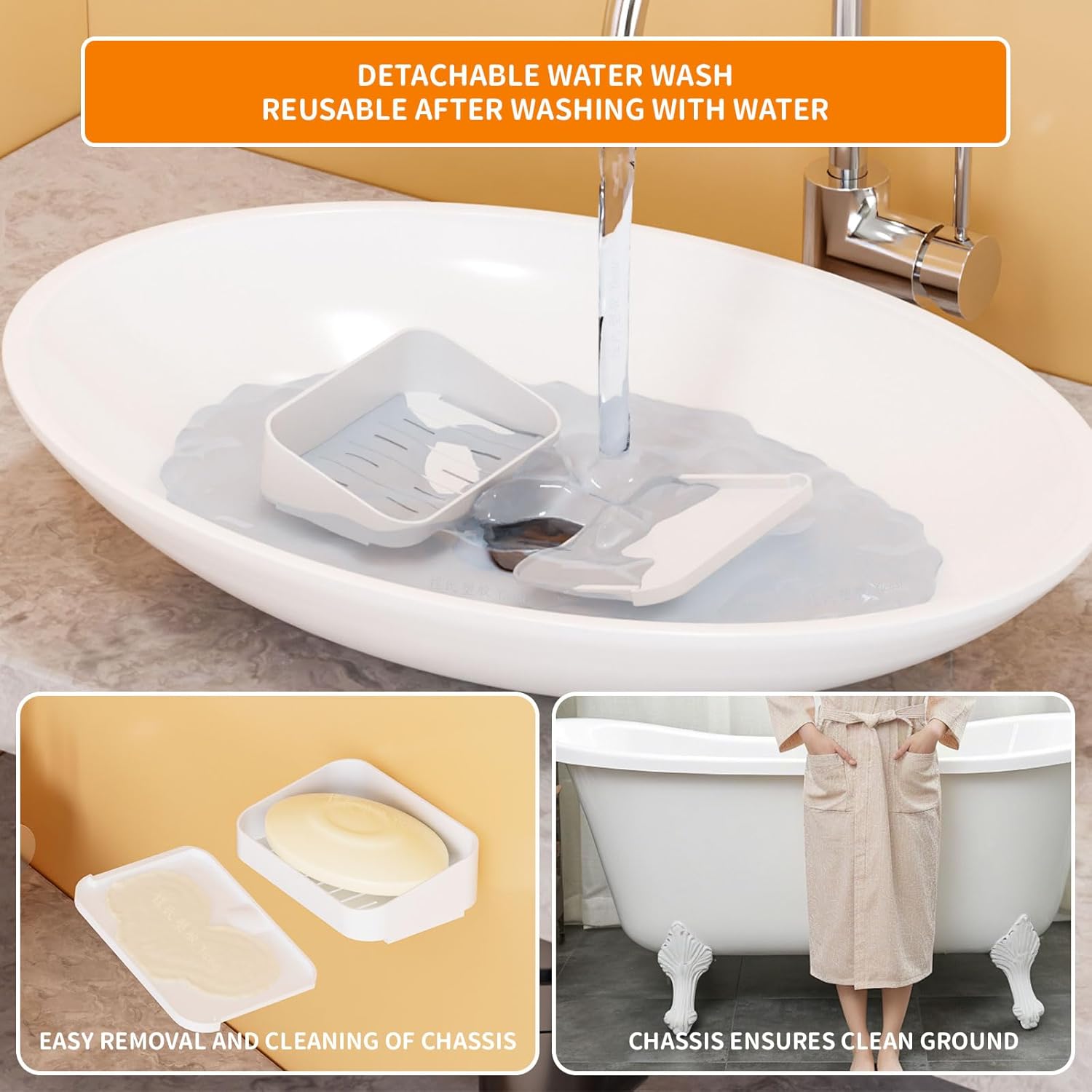 SUOXING Adhesive Soap Holder for Shower Wall White Plastic 2 Pack