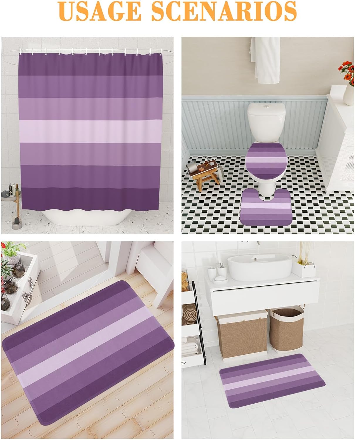 ZOE GARDEN Geometric Purple Bathroom Set with 12 Hooks