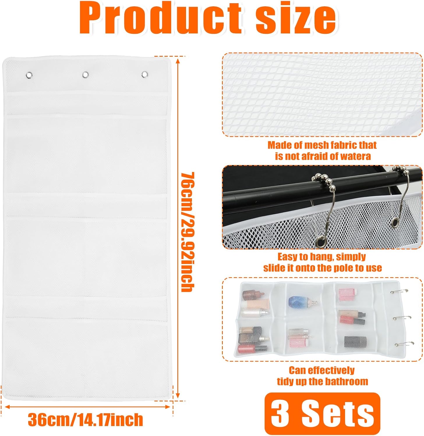 7 Pockets Mesh Shower Caddy with Hooks for Fast Dry Storage