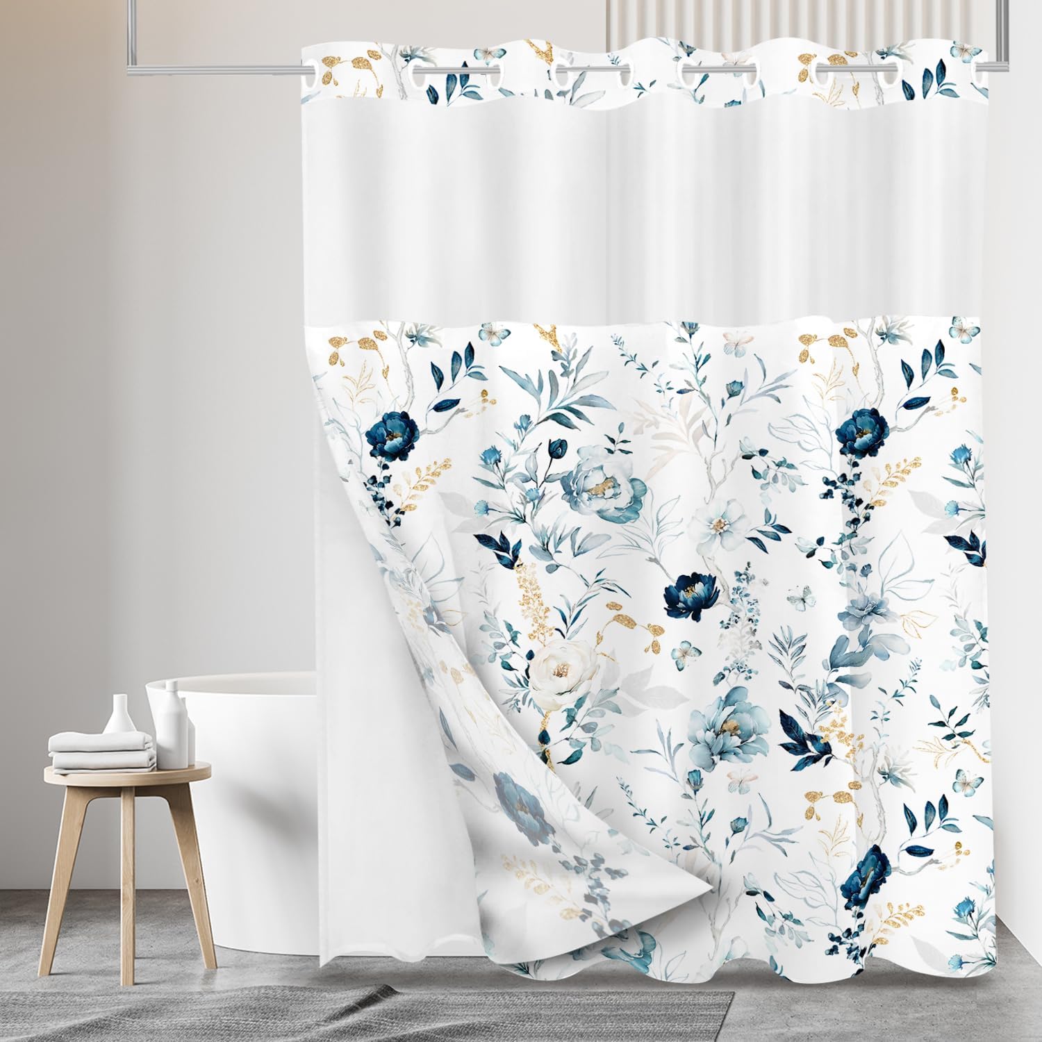 Tititex No Hooks Snap-in Liner Shower Curtain 72x72