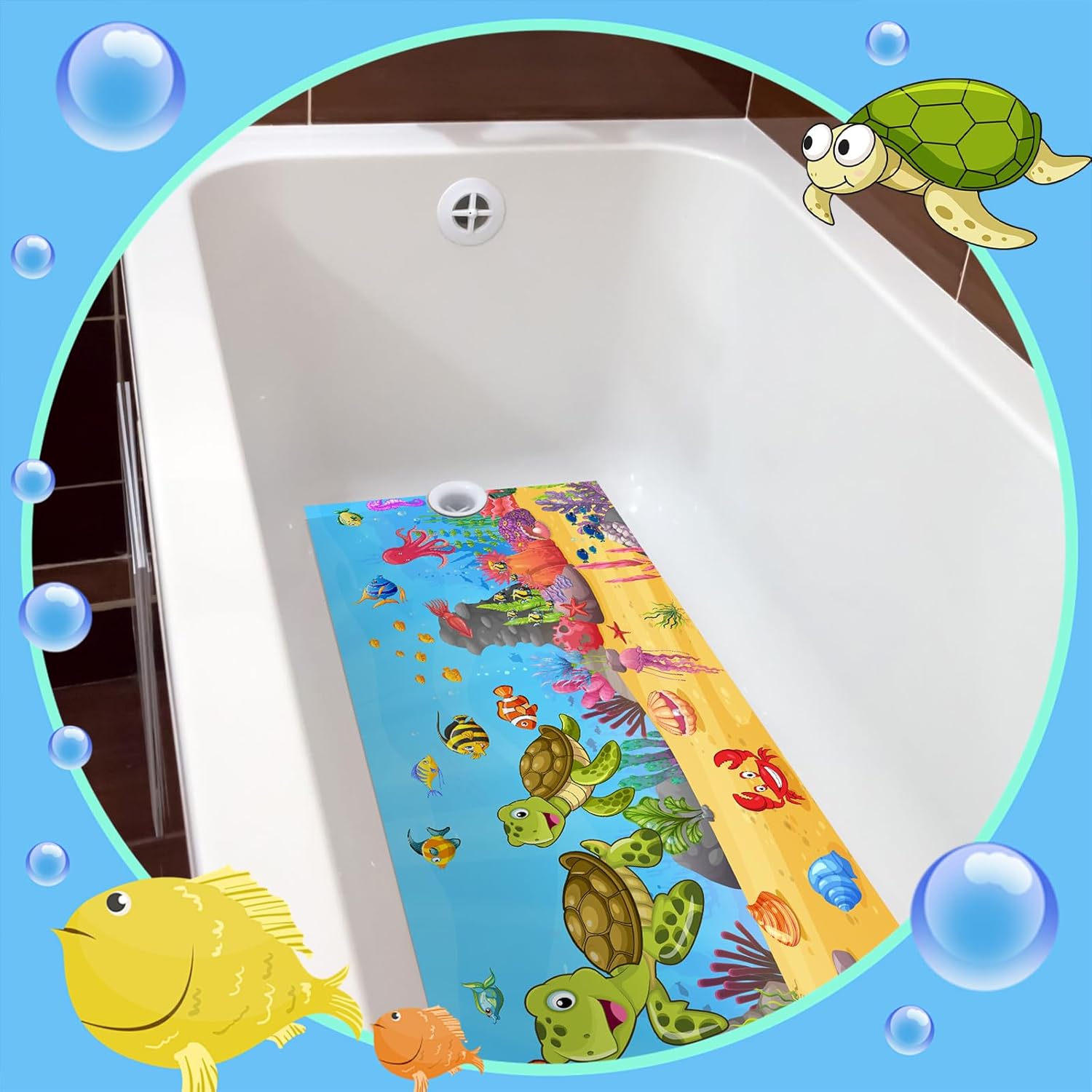16 x 40 Sea Turtle Non-Slip Bath Mat with Cartoon Pattern 1
