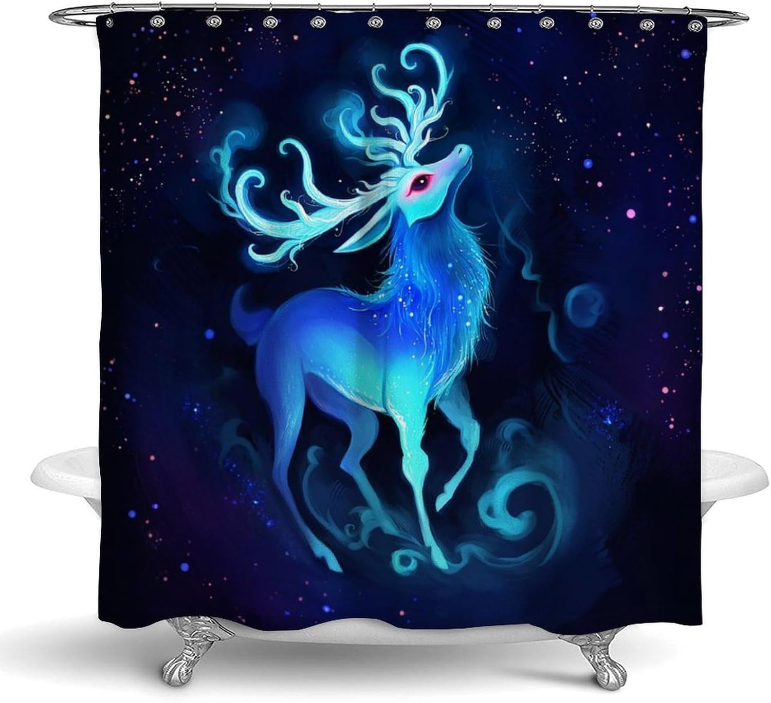 OXJOIIS Galaxy Starry Sky Christmas Elk Moose Shower Curtain with 12 Hooks
