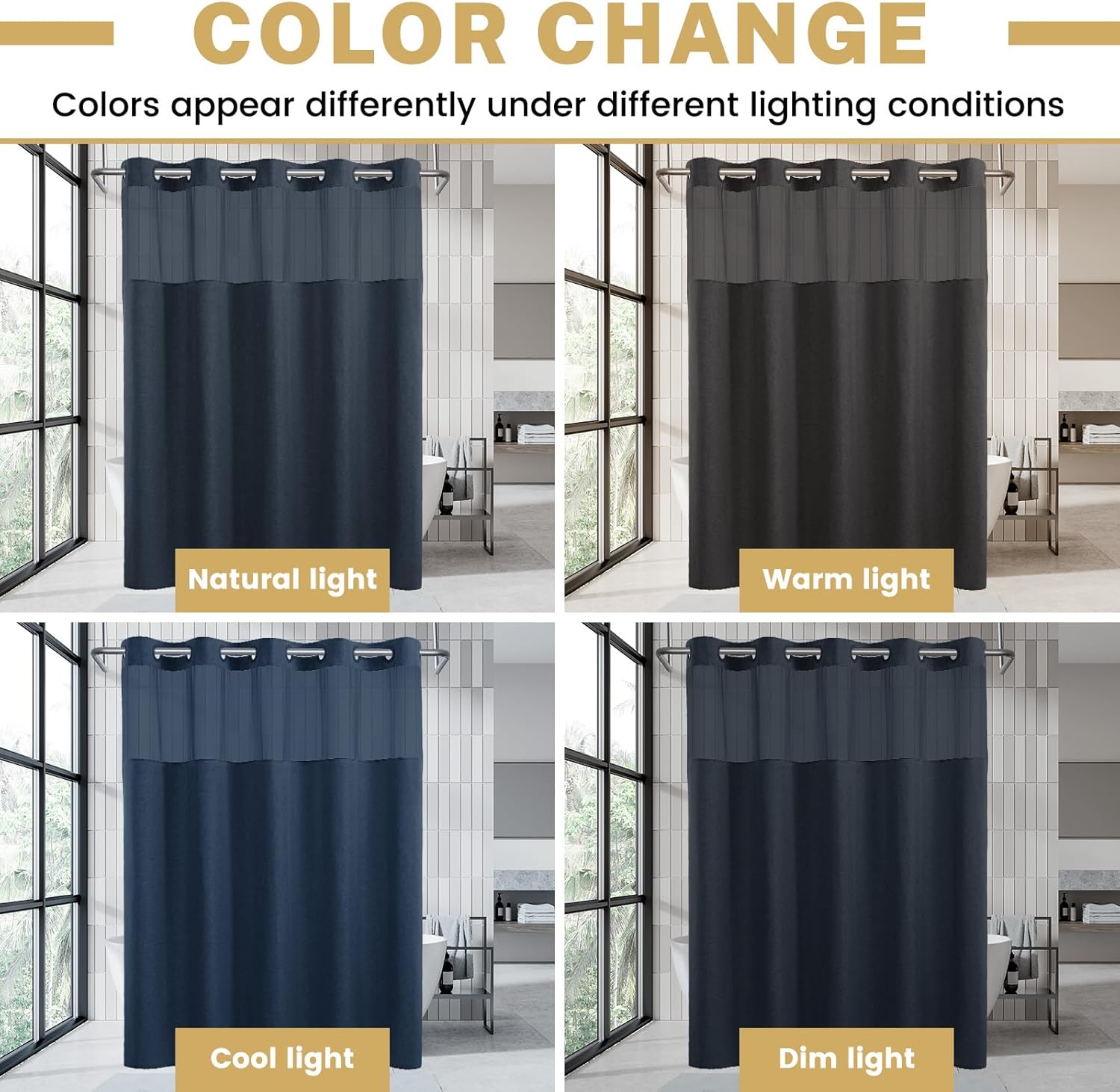 WONICY No Hook Shower Curtain Set with Liner Navy 71x74