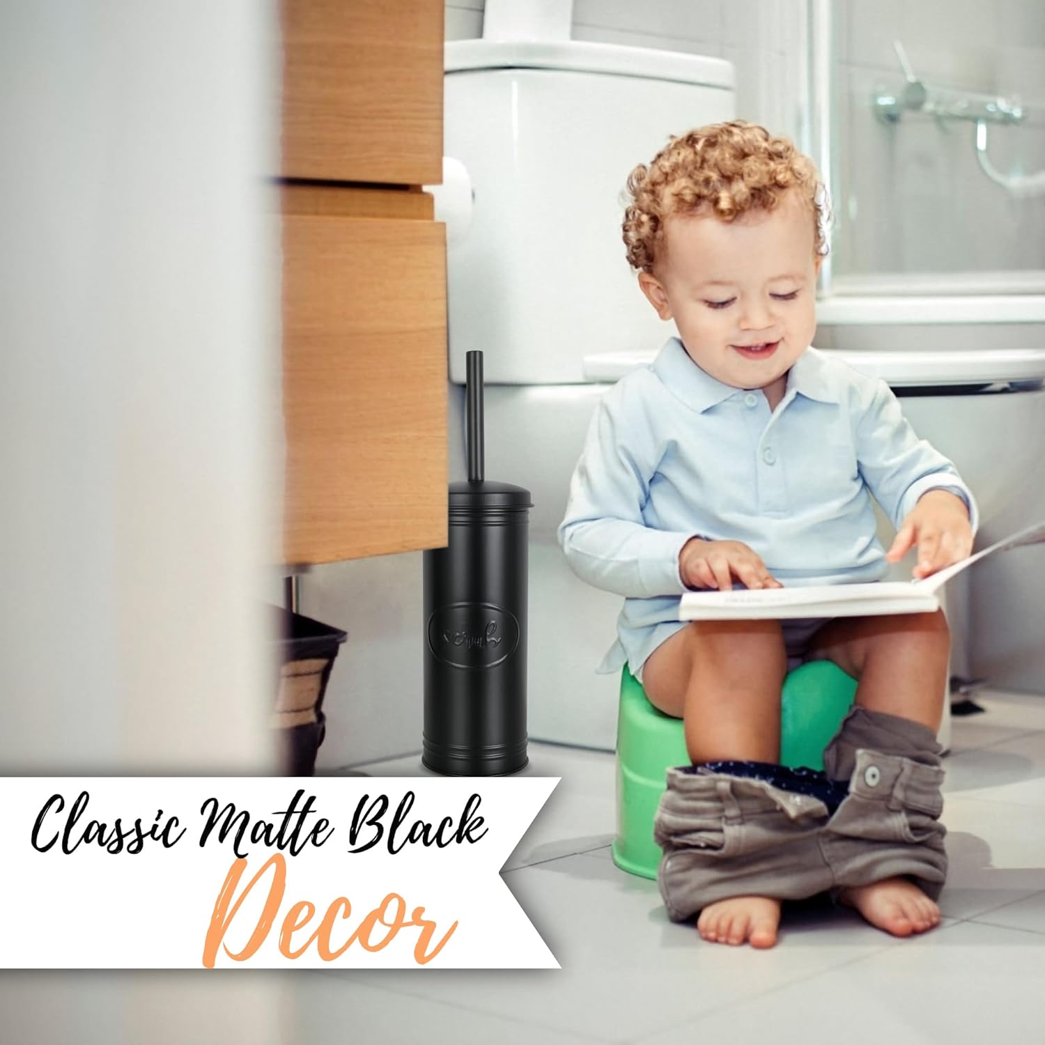 Autumn Alley Matte Black Toilet Brush with Holder Set