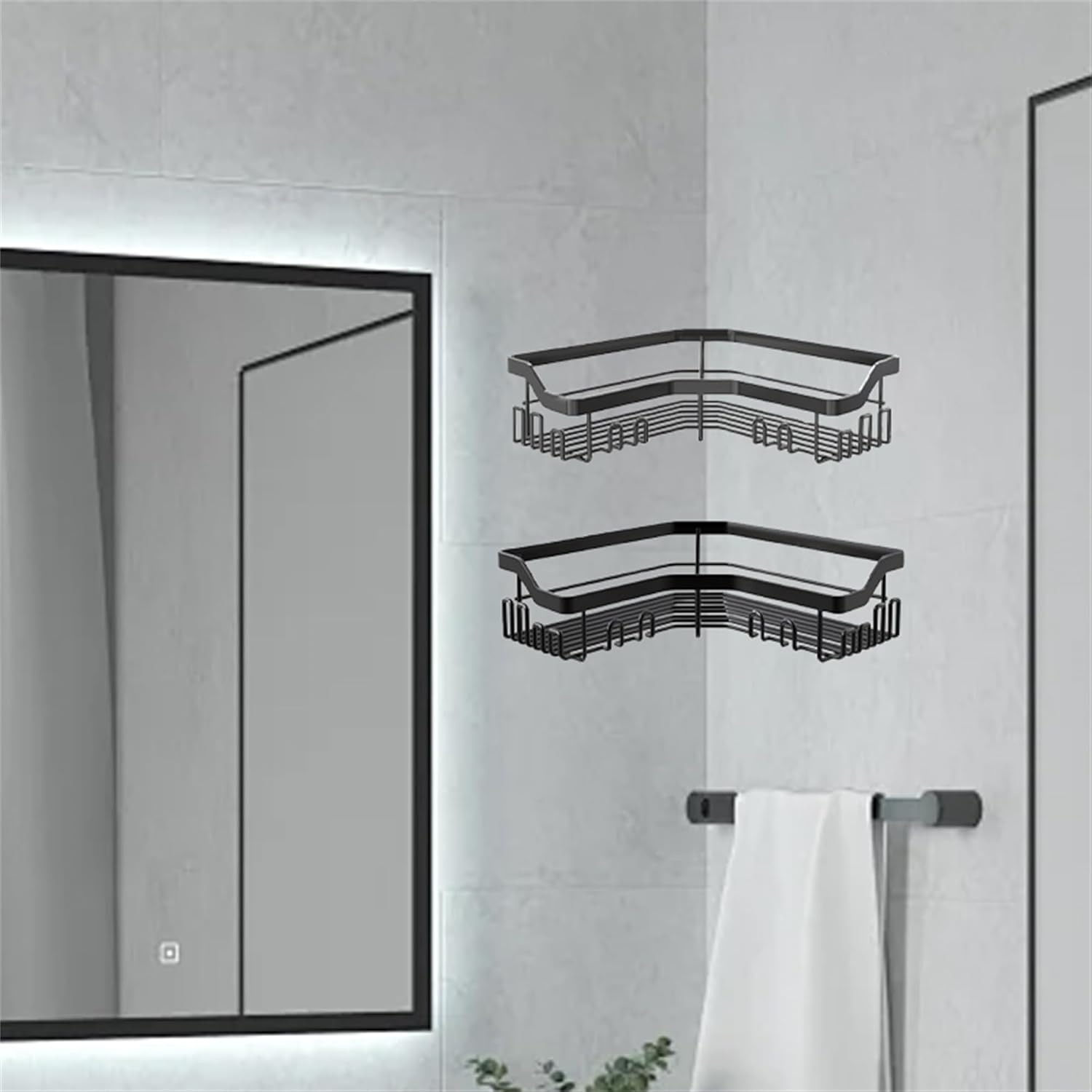Corner Shower Caddy 2 Pcs No Drilling Black L