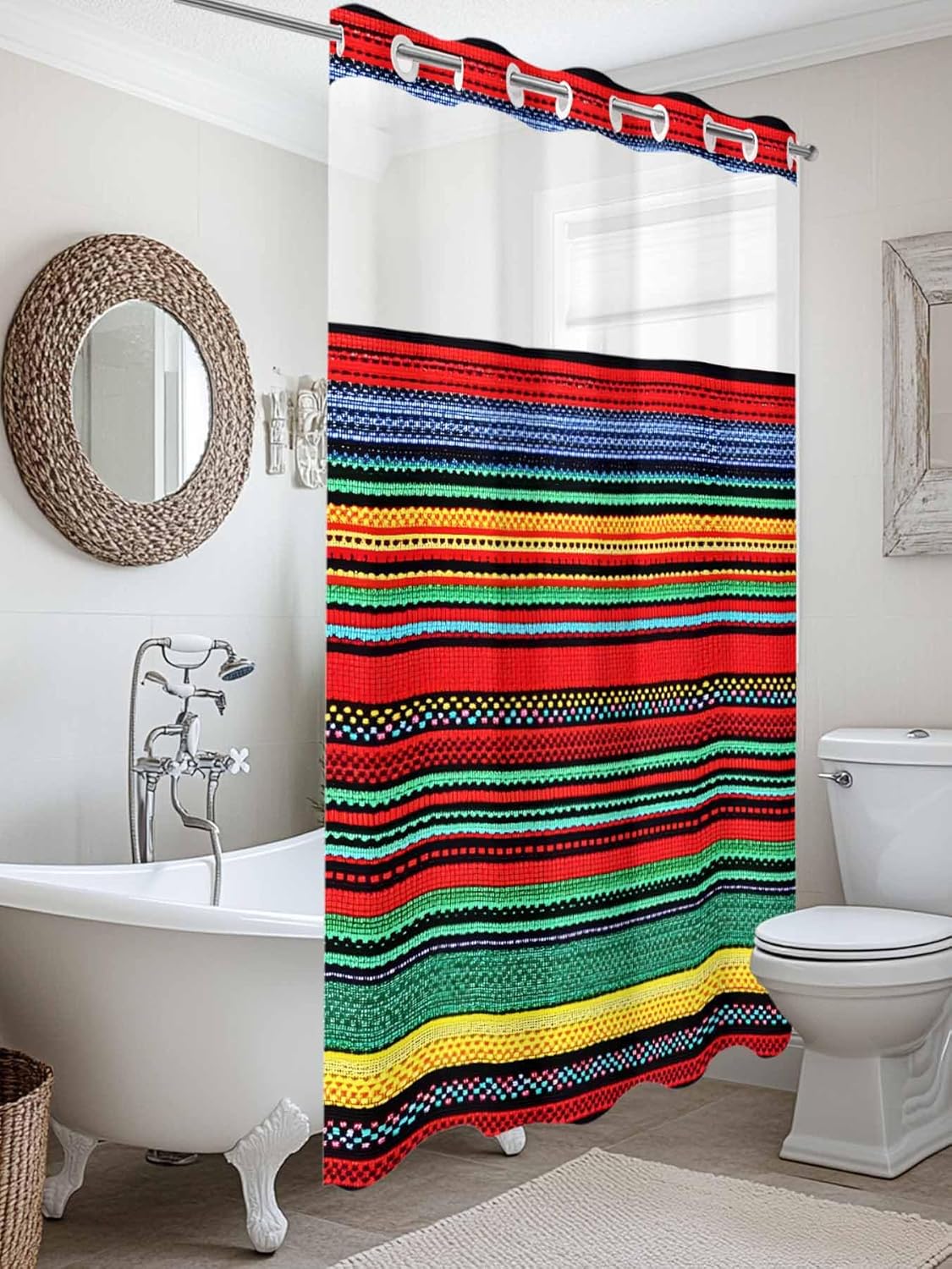Eeijunphn No Hooks Shower Curtain Set 72x72in Abstract Mexico design