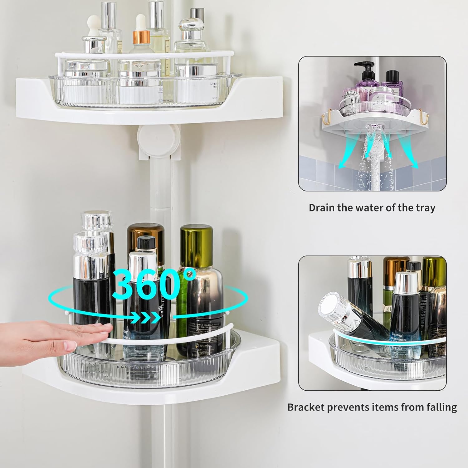 Shuang Qing 4-Tier Rotating Shower Caddy with Safety Guardrail