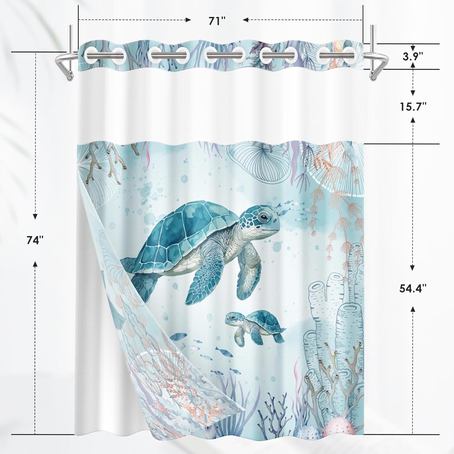 Nesphy No Hook Sea Turtles Shower Curtain Set