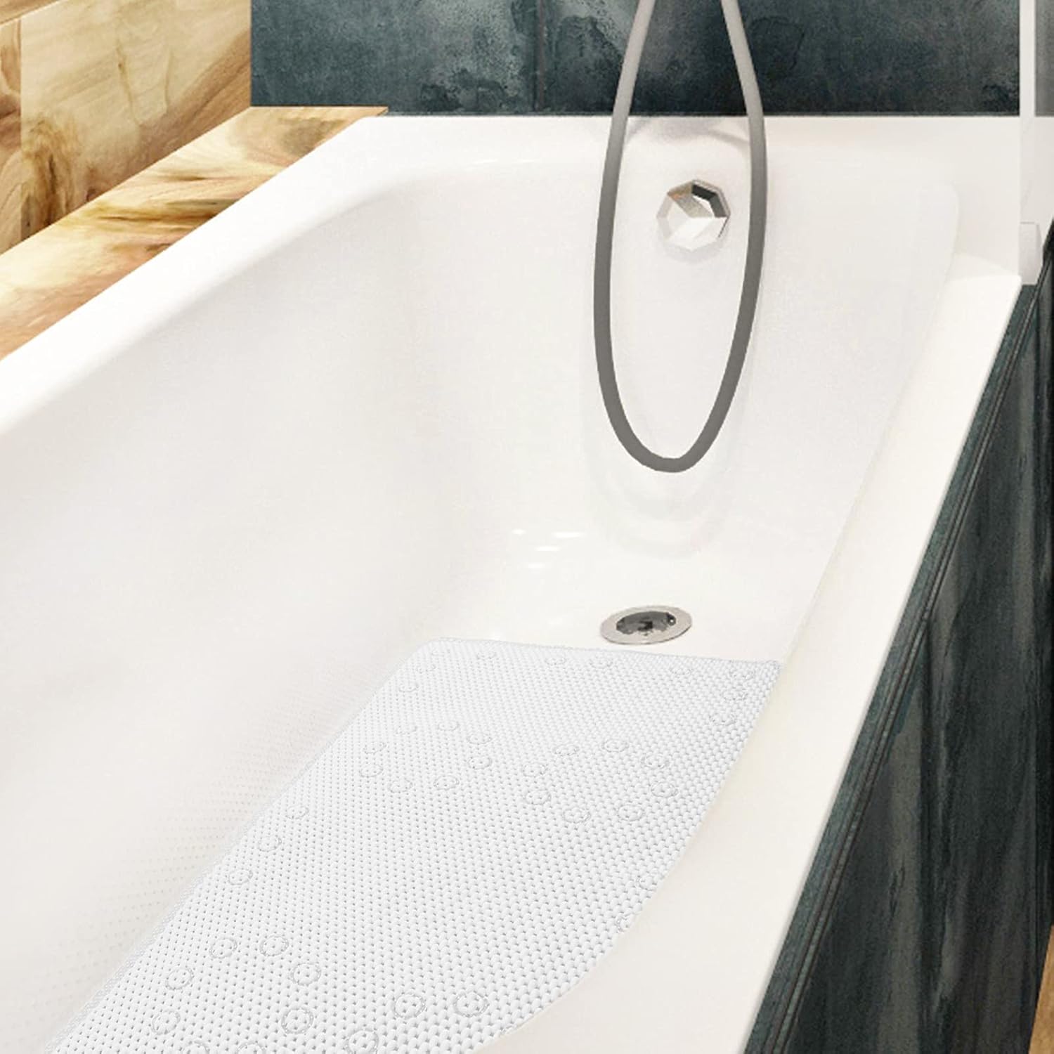 TJWODO Soft Foam Bath Mat with Suction Cups - 36 X 17 White