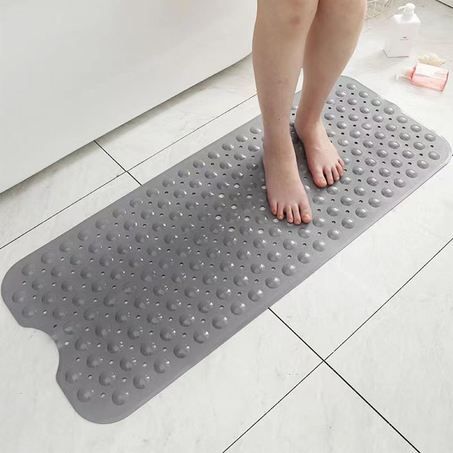 SAISAIXU Extra Long Non-Slip Bath Mat with Suction Cups and Drain Holes