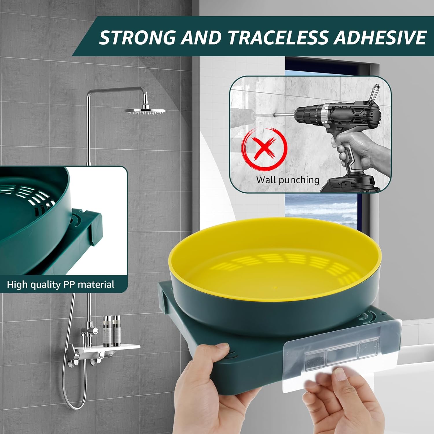2PCS No Drill Corner Shower Caddy with Hooks